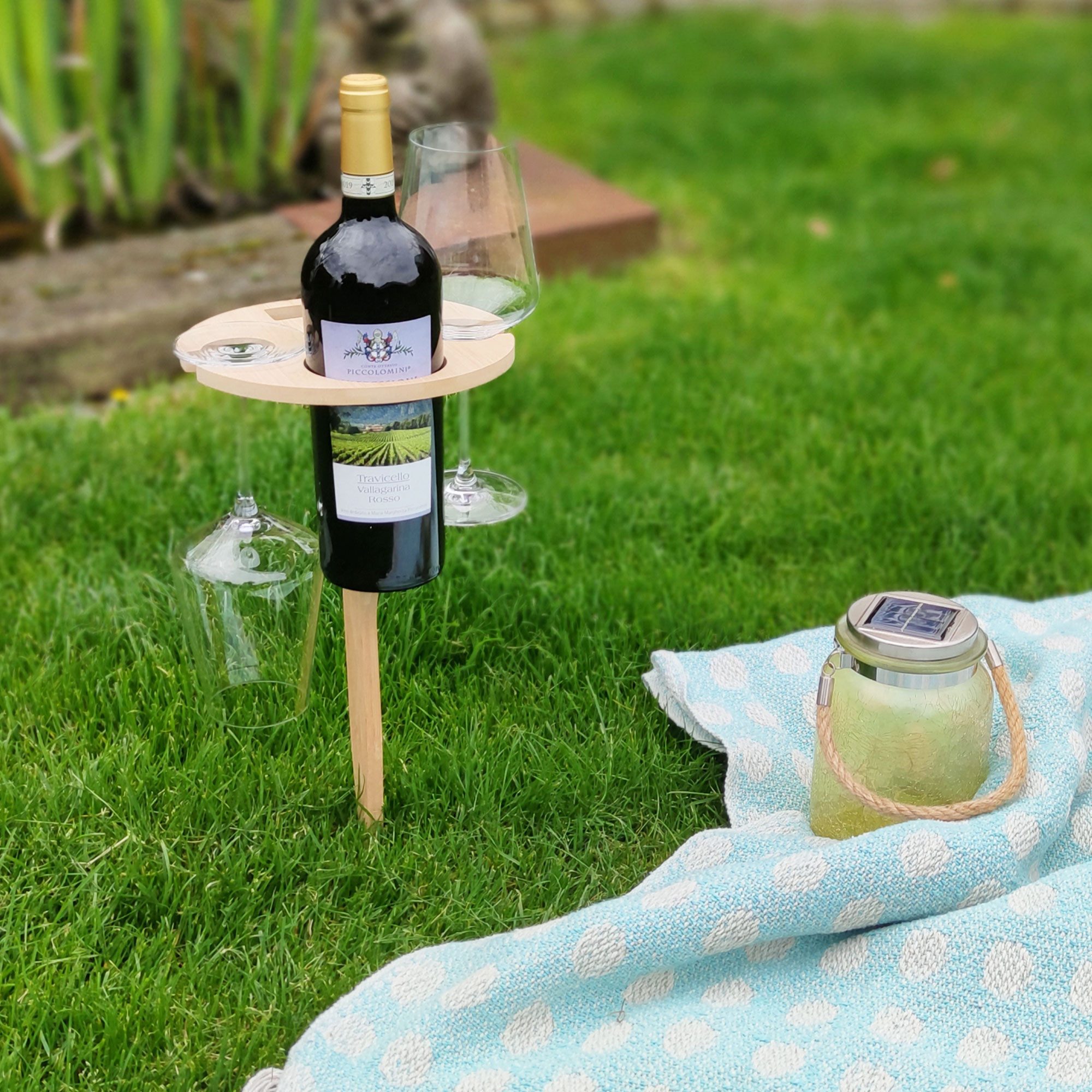 UNUS GARDEN Klapptisch Weinhalter klappbar,Weintisch aus Bambus (2-St., Höhe: ca. 43 cm), Gartentisch, Beistelltisch, Getränkehalter, Campingtisch
