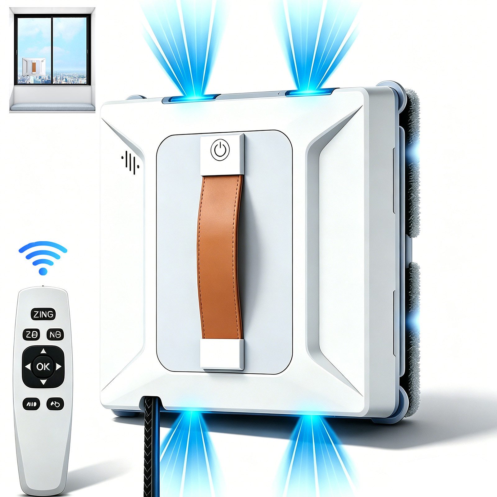 AKKEE Fensterputzroboter Automatischer Fensterputzroboter 6000PA, Elektrisch, Mit Fernbedienung, Fenstersauger mit Water Tank 100ml