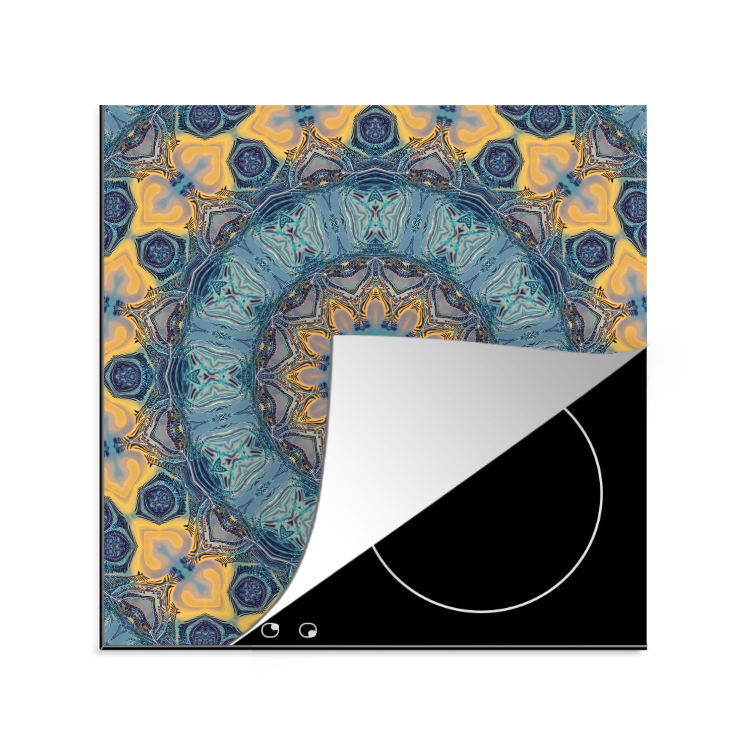 MuchoWow Herdblende-/Abdeckplatte Kreis tlg), (1 Vinyl, - - küche Blau 78x78 cm, Mandala, Ceranfeldabdeckung, Arbeitsplatte für