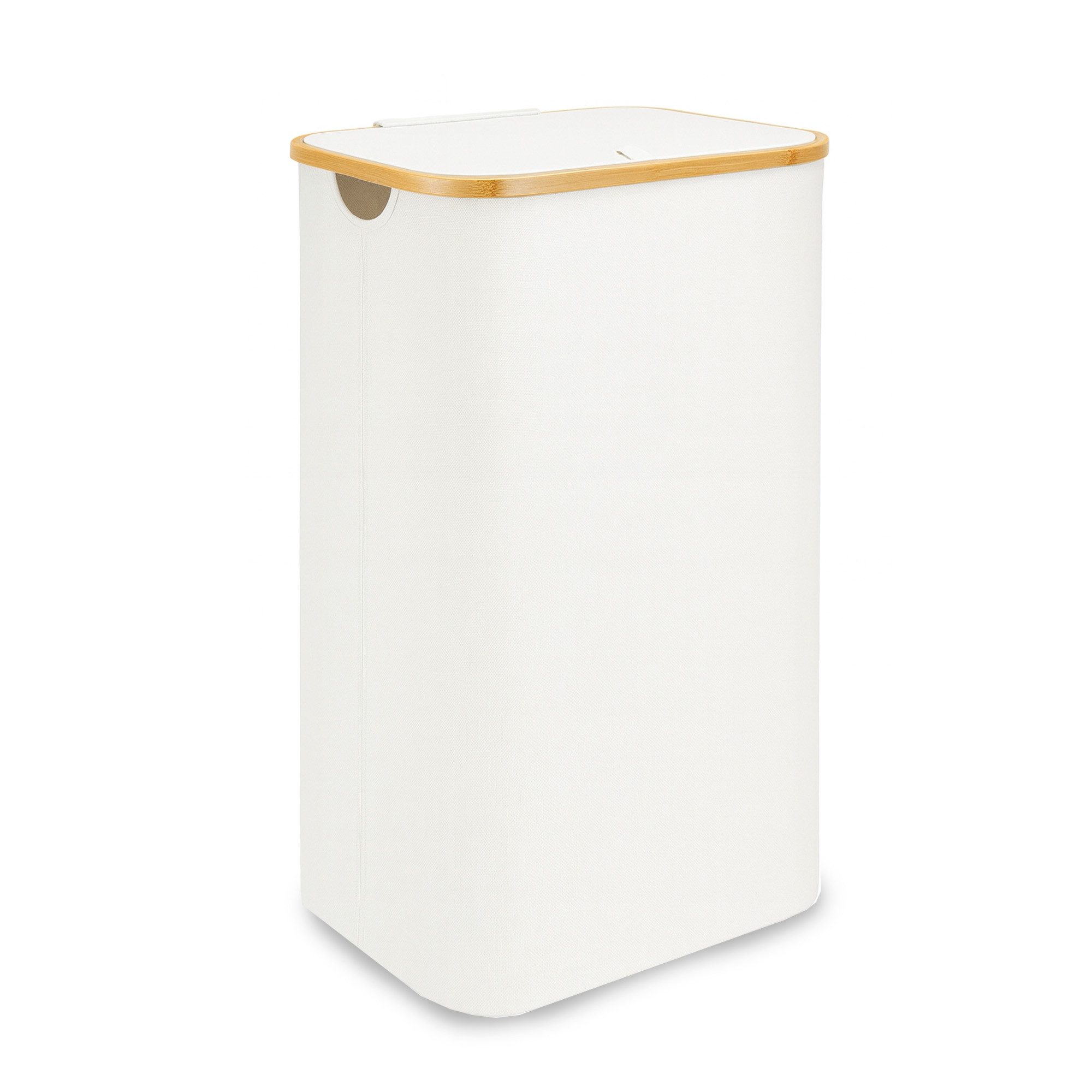 Bestlivings Wäschekorb mit Bambusrahmen inkl. herausnehmbarer Tasche, 100L, 41x37x71cm, seitliche Griffe, Wäschebox, faltbar, hygienisch