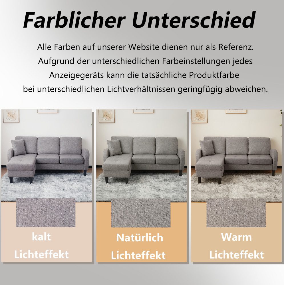 Celya Ecksofa L-förmiges Ecksofa mit Chaiselongue, 3-Sitzer Sofa, Ideal für Wohnzimmer, Apartments und Büros, 166 x 118 x 77 cm, Atmungsaktiver Baumwoll-Leinenstoff