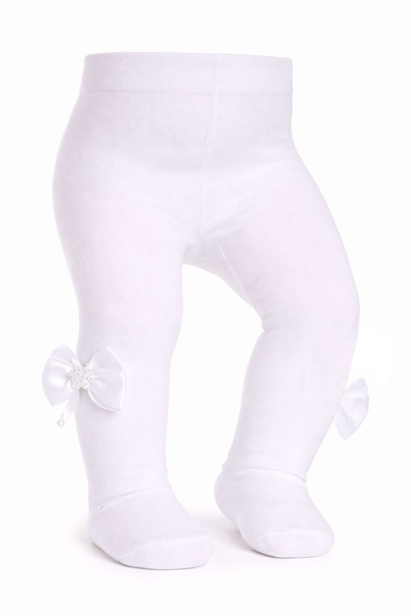 La Bortini Strumpfhose Strumpfhose in Weiß mit Schleifen Baby Kinder Strumpfhosen für Taufe mit Schleifchen – Bild 3 von 4