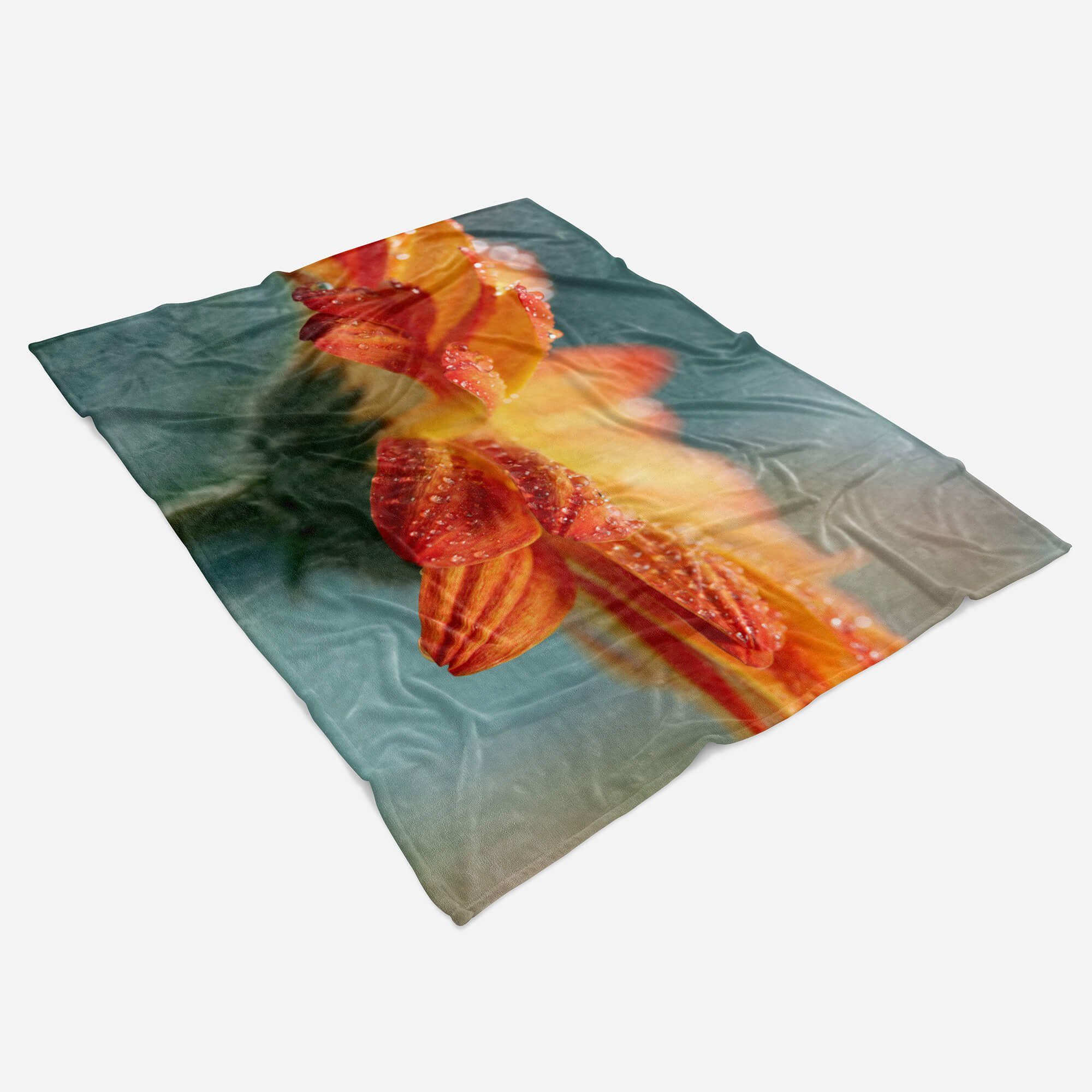 mit Sinus (1-St), Art Fotomotiv Saunatuch Morgentau Kuscheldecke Blume Handtuch Handtücher Handtuch Strandhandtuch Bl, Baumwolle-Polyester-Mix