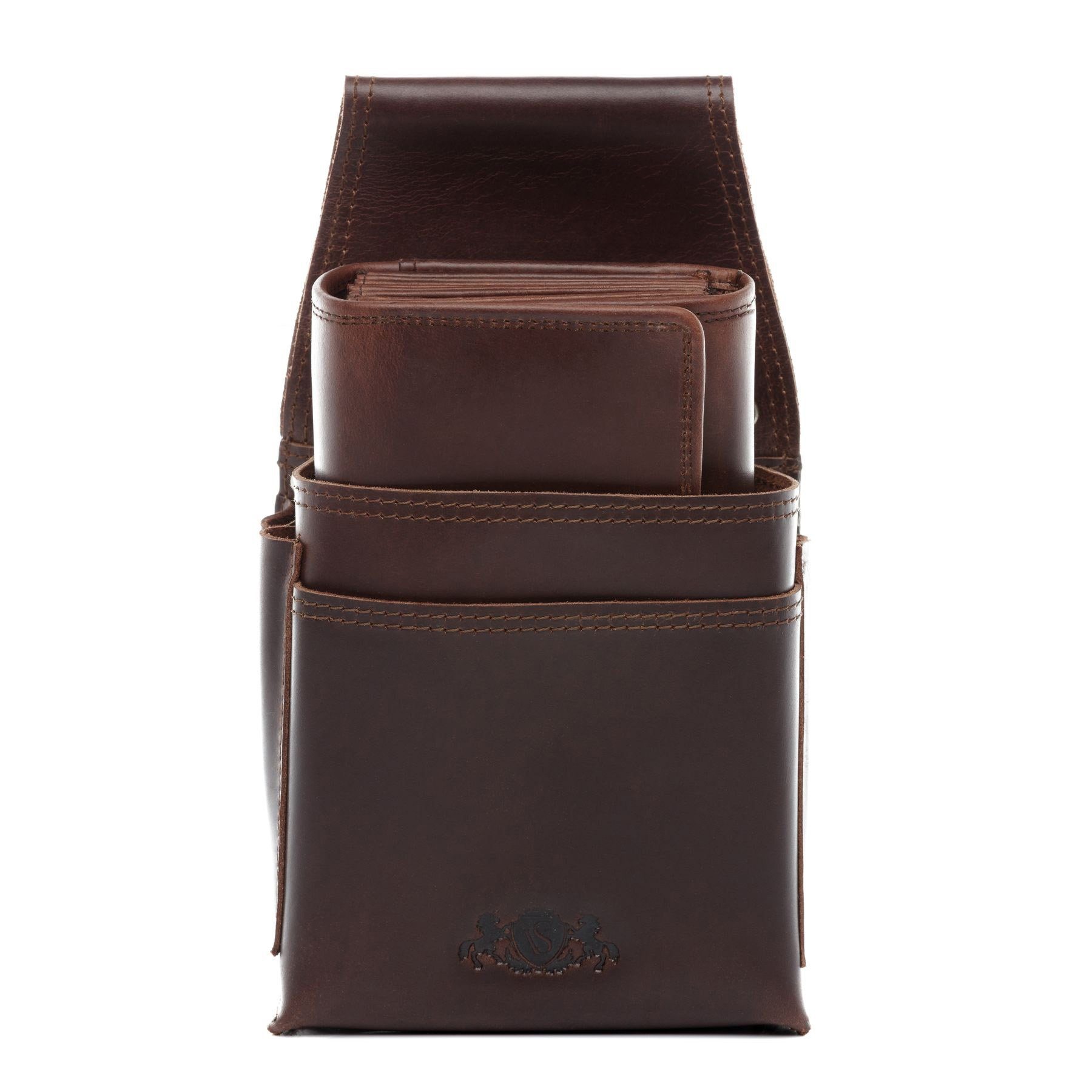 SID & VAIN Geldbörse echt Leder Kellner Geldbörse groß braun ABERDEEN, Kellnerportemonnaie echt Leder Unisex, Münzbörse braun-cognac