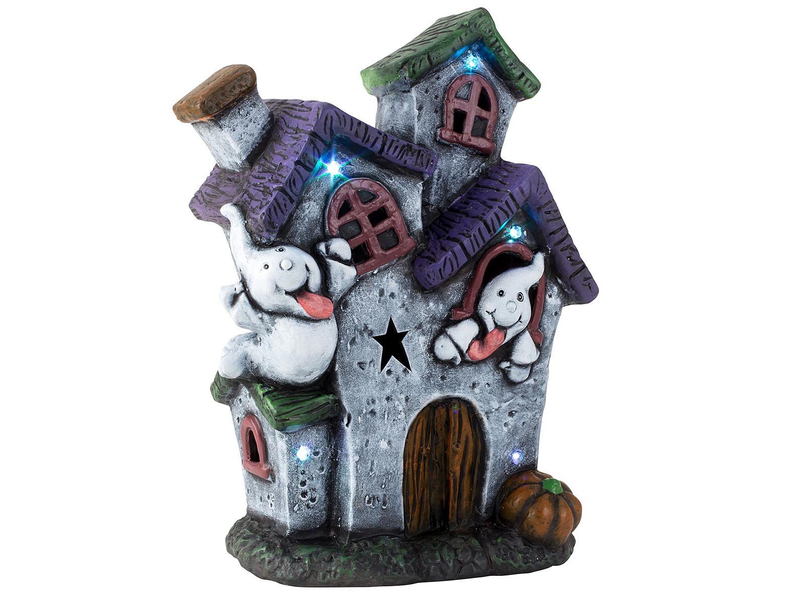 Skulptur 1655 Halloween-Haus mit & LED-Licht h=37 cm