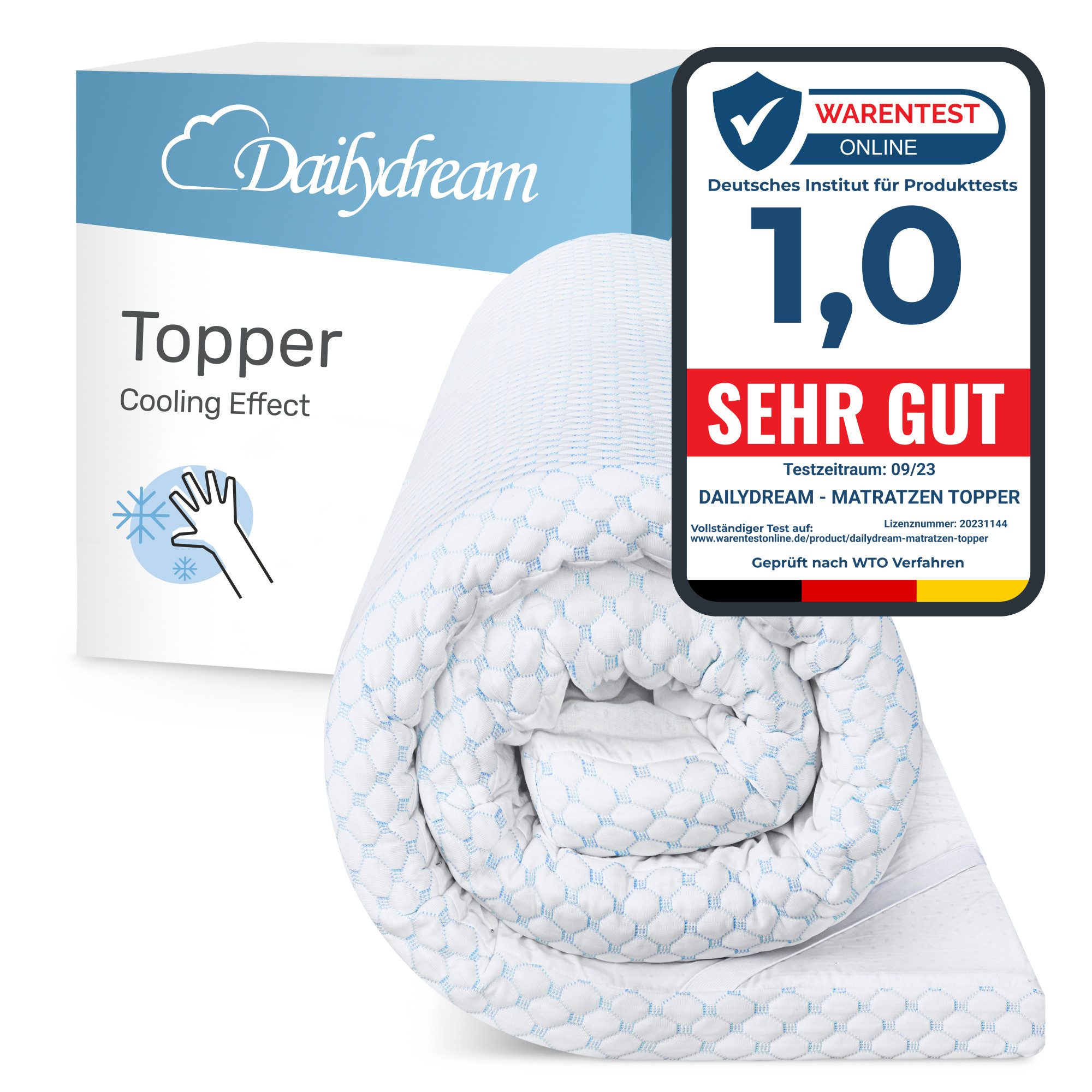 Matratzenauflage, Viscoelastischer Matratzentopper mit kühlendem Effekt, Dailydream, Edition "Cool Touch"