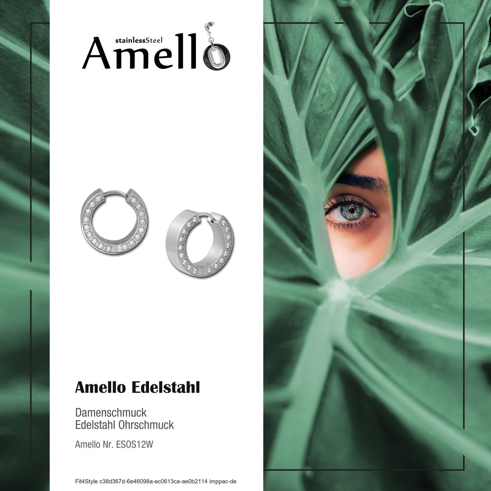 Amello Paar Creolen (Stainless silberfarben, Edelstahl Steel), Damen weiß Creolen Edelstahl Ohrringe (Creolen), Creolen weiß aus Amello