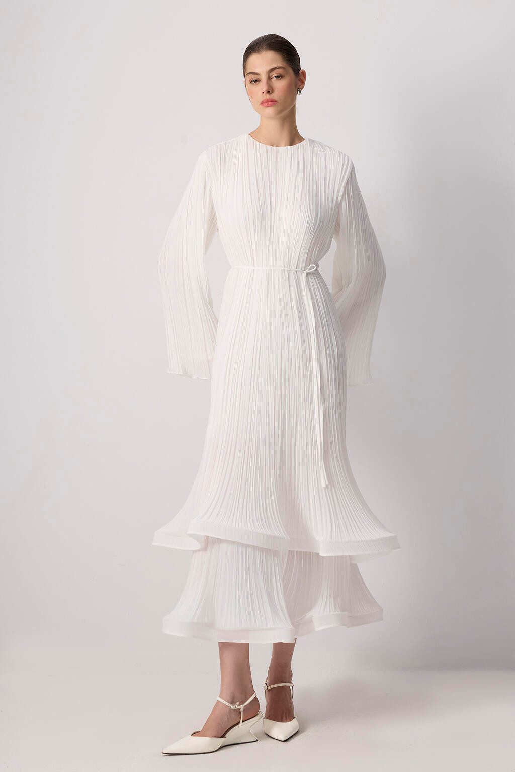 touche prive Maxikleid Plissiertes Chiffonkleid mit Bindegürtel