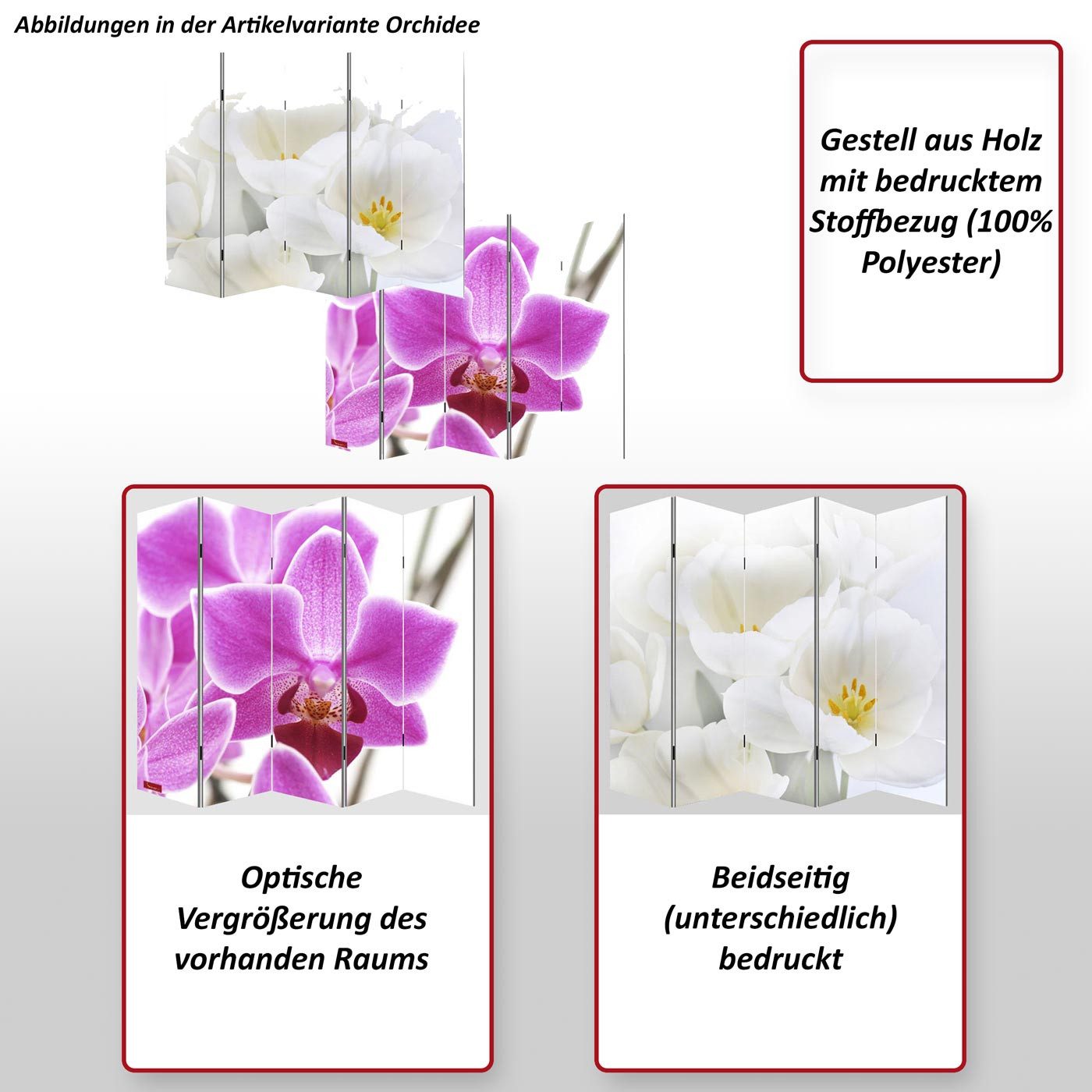 MCW Paravent Bagheria-5, Optische Raum-Vergrößerung, beidseitig bedruckt mit Motiven, 5 Paneele