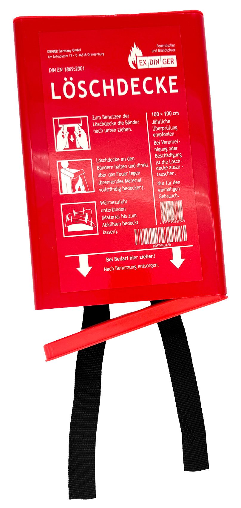 EXDINGER Löschdecke Feuerlöschdecke 100x100 cm in Kunststoffbox gemäß DIN EN 1869:2001, 100x100 cm, (1-St), rote Kunststoffbox