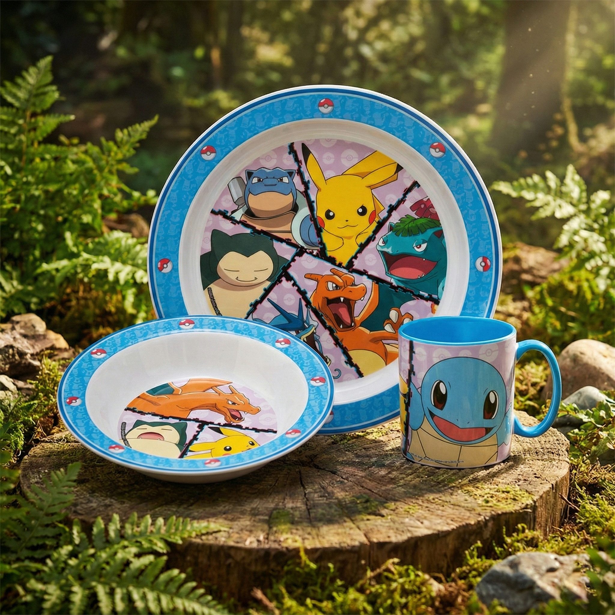 POKÉMON Kindergeschirr-Set Pokemon Pikachu Kinder 3 teiliges Geschirr Set (3-tlg), 1 Personen, Kuststoff, Teller und Schüssel Becher