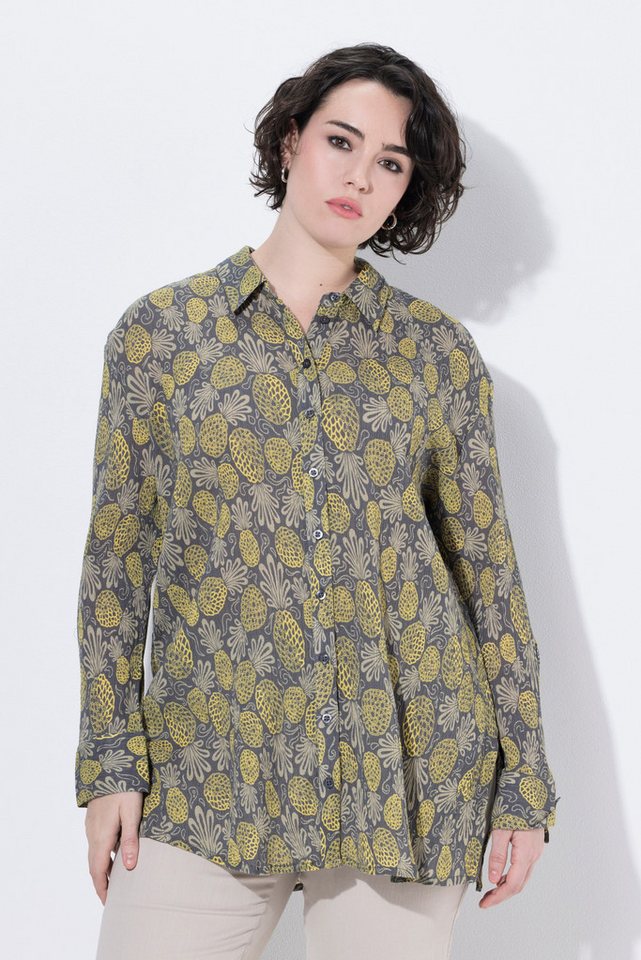 Ulla Popken Hemdbluse Hemdbluse Ananas Hemdkragen Langarm