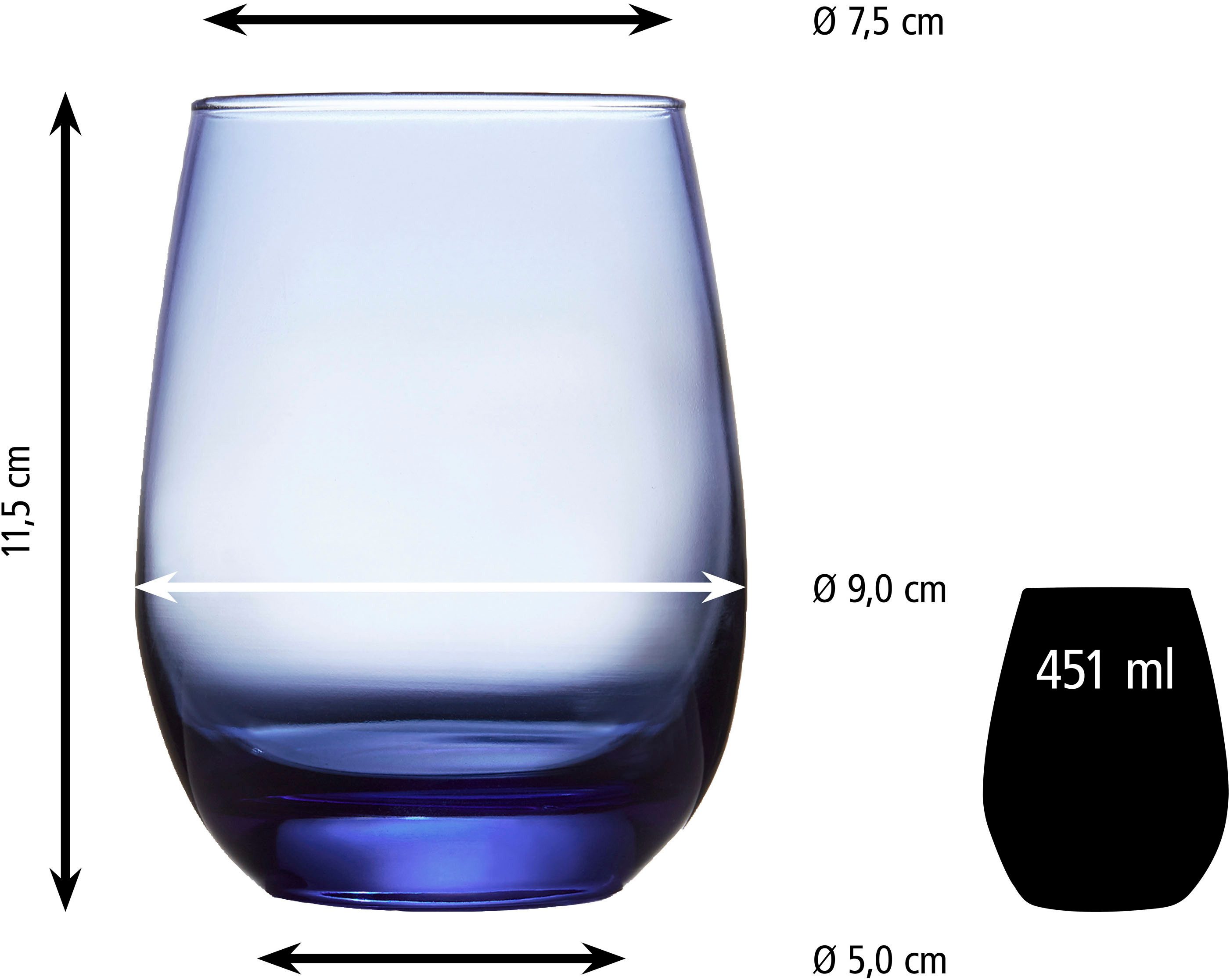 LIBBEY Gläser-Set Libbey Weinglas, 12er Set -STEMLESS-, 12-tlg., Glas, 451 ml, hochwertig verarbeitet, im modernen Design