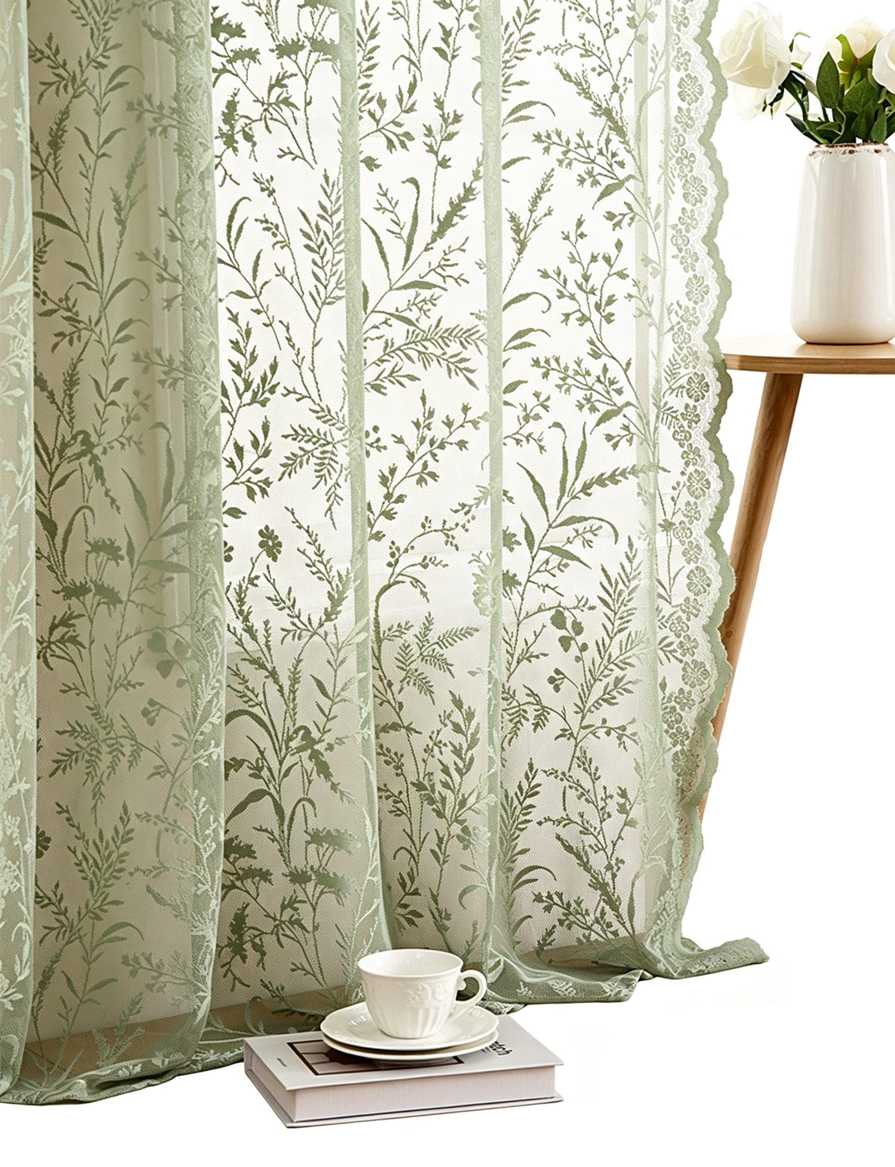 Agger Vorhang Vorhang im viktorianischen Stil, Spitzen-Blumen-Vorhang, transparenter Vintage-Vorhang für Wohnzimmer, Schlafzimmer