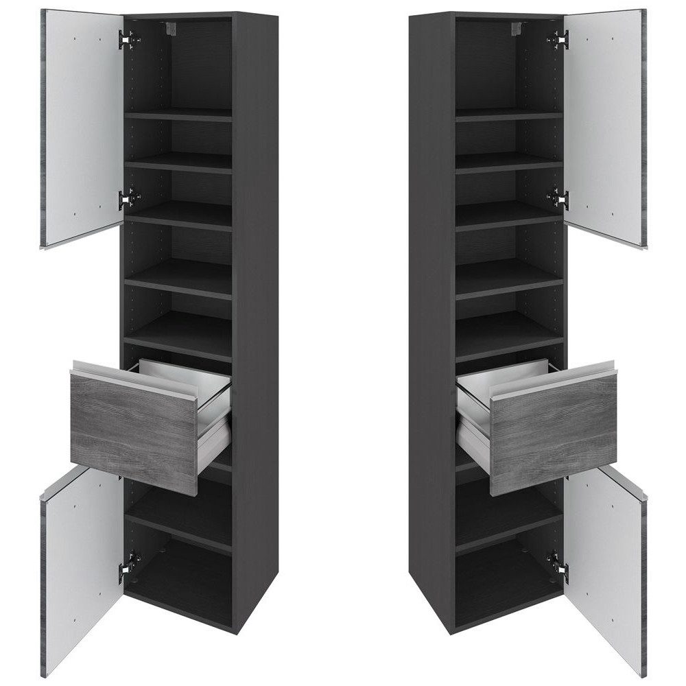Lomadox Seitenschrank APIA-03 Eiche rauchsilber mit 2 gedämpften Türen 40/180/35 cm