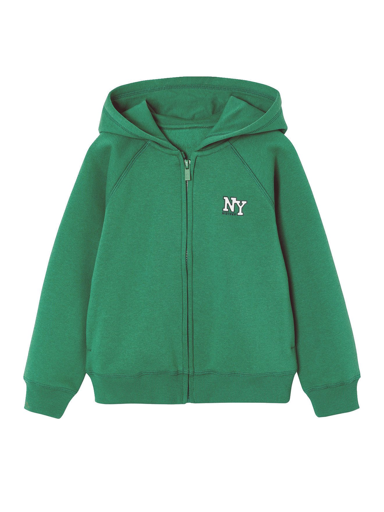 vertbaudet Fleecepullover Kapuzensweatjacke mit NY-Print Kinder BASIC