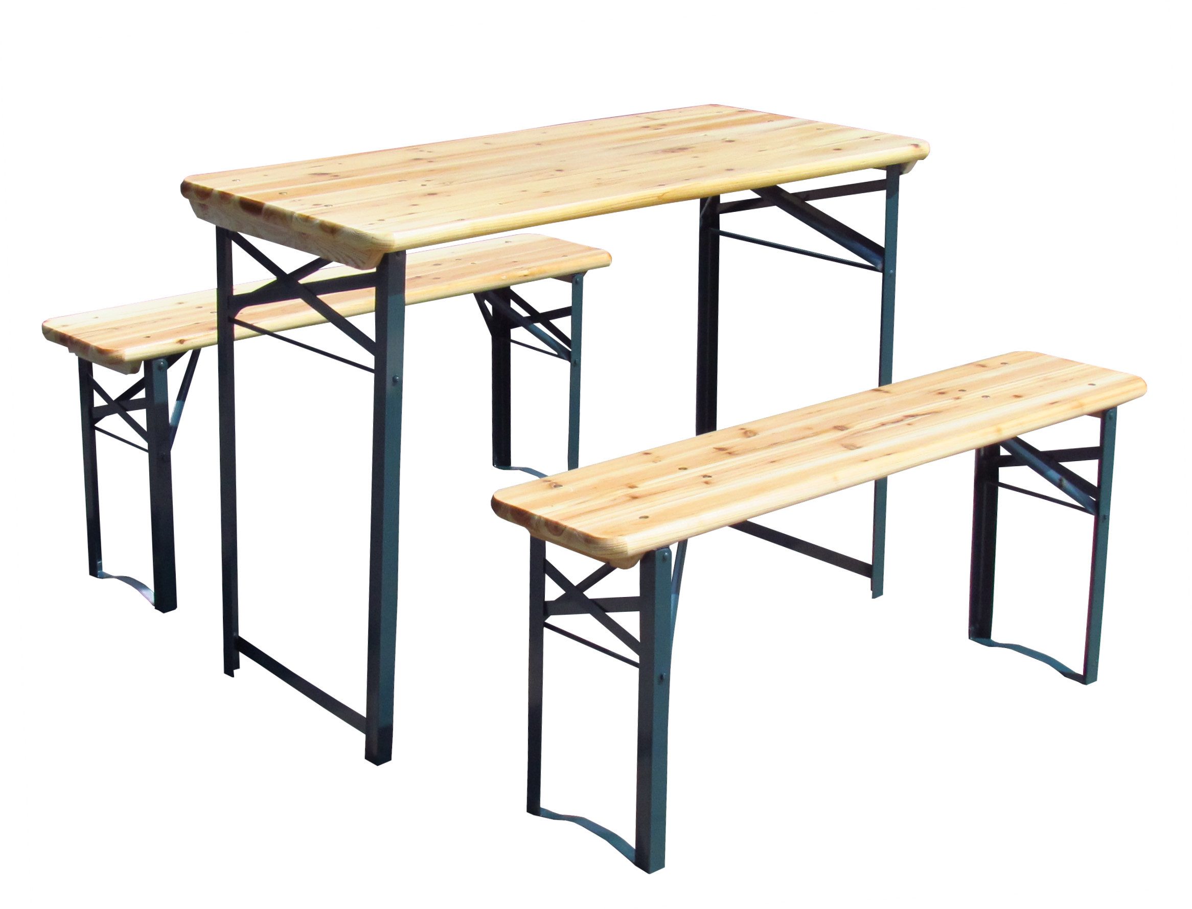 steinwohn Bierzeltgarnitur 3-teilig 110cm lang, 1 x Tisch 2 x Bank, aus Holz mit lackiertem Stahlgestell