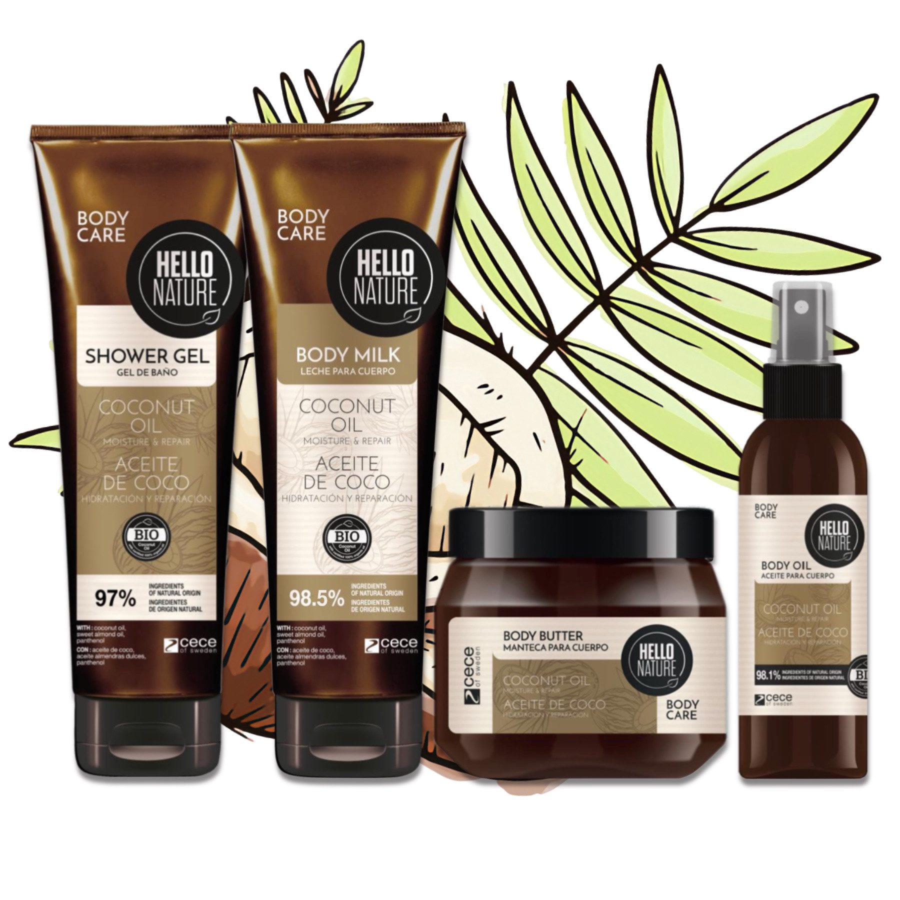 P-Beauty Cosmetic Accessories Догляд за шкірою-Set Kokosnussöl Körperpflege Set Duschgel Body Butter Milk Öl BIO Set, Körperpflege Set, Догляд за шкірою, Hello Nature