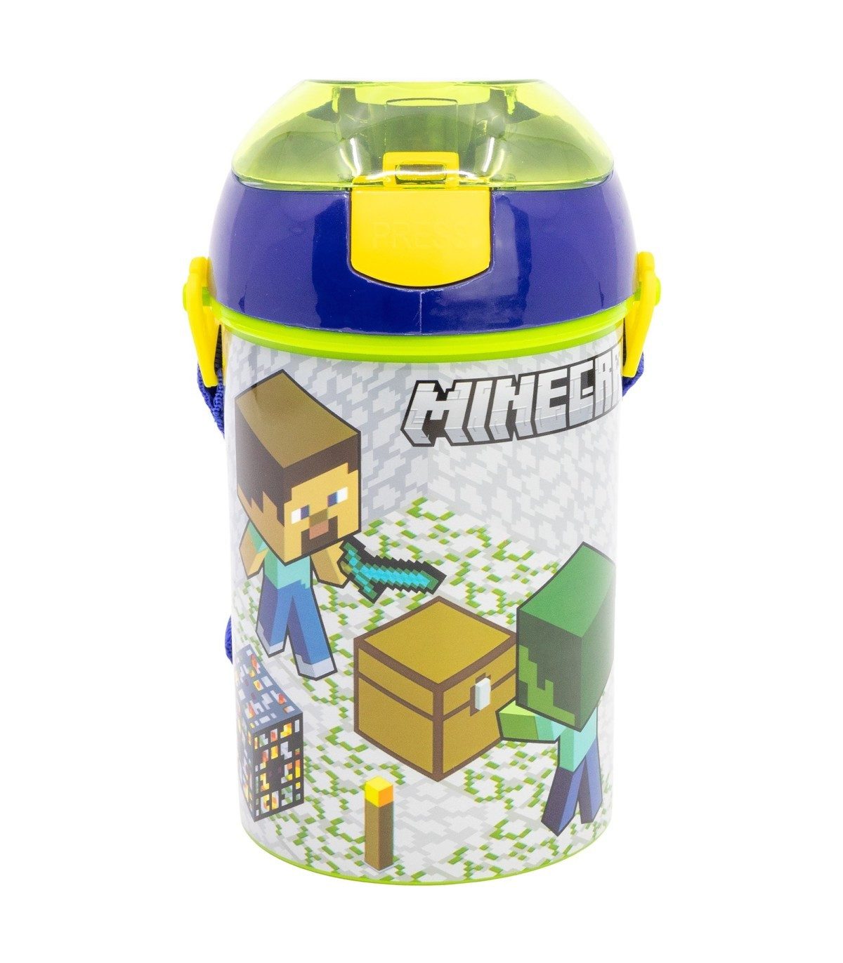 Minecraft Trinkflasche Kinder Trinkflasche 450 ml Canteen mit Deckel und Trageriemen