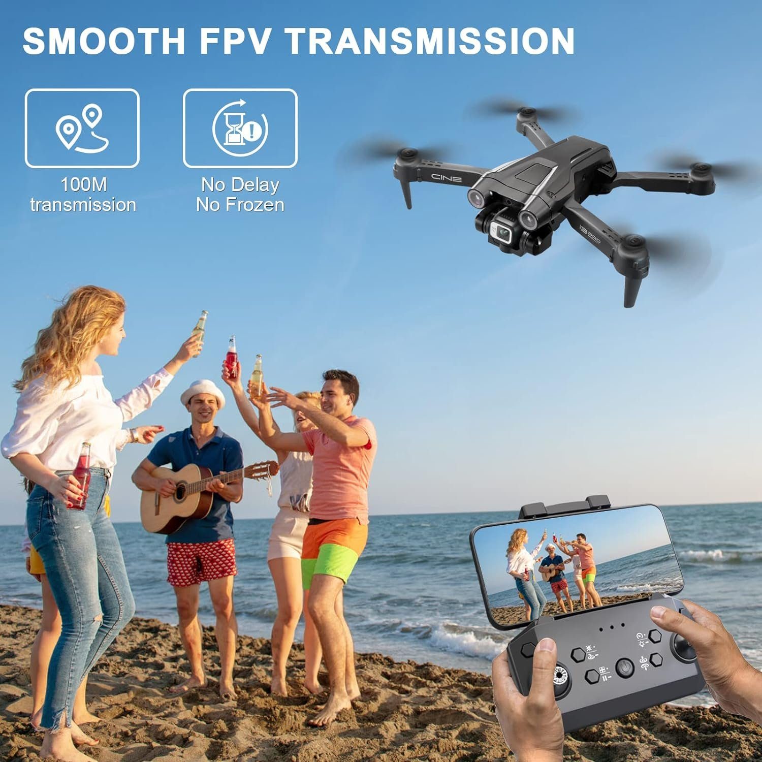 Drohne OKYUK (1080P, 2 FPV Batterien) Übertragung HD Höhenhaltung Live 3D-Flips WiFi Kamera