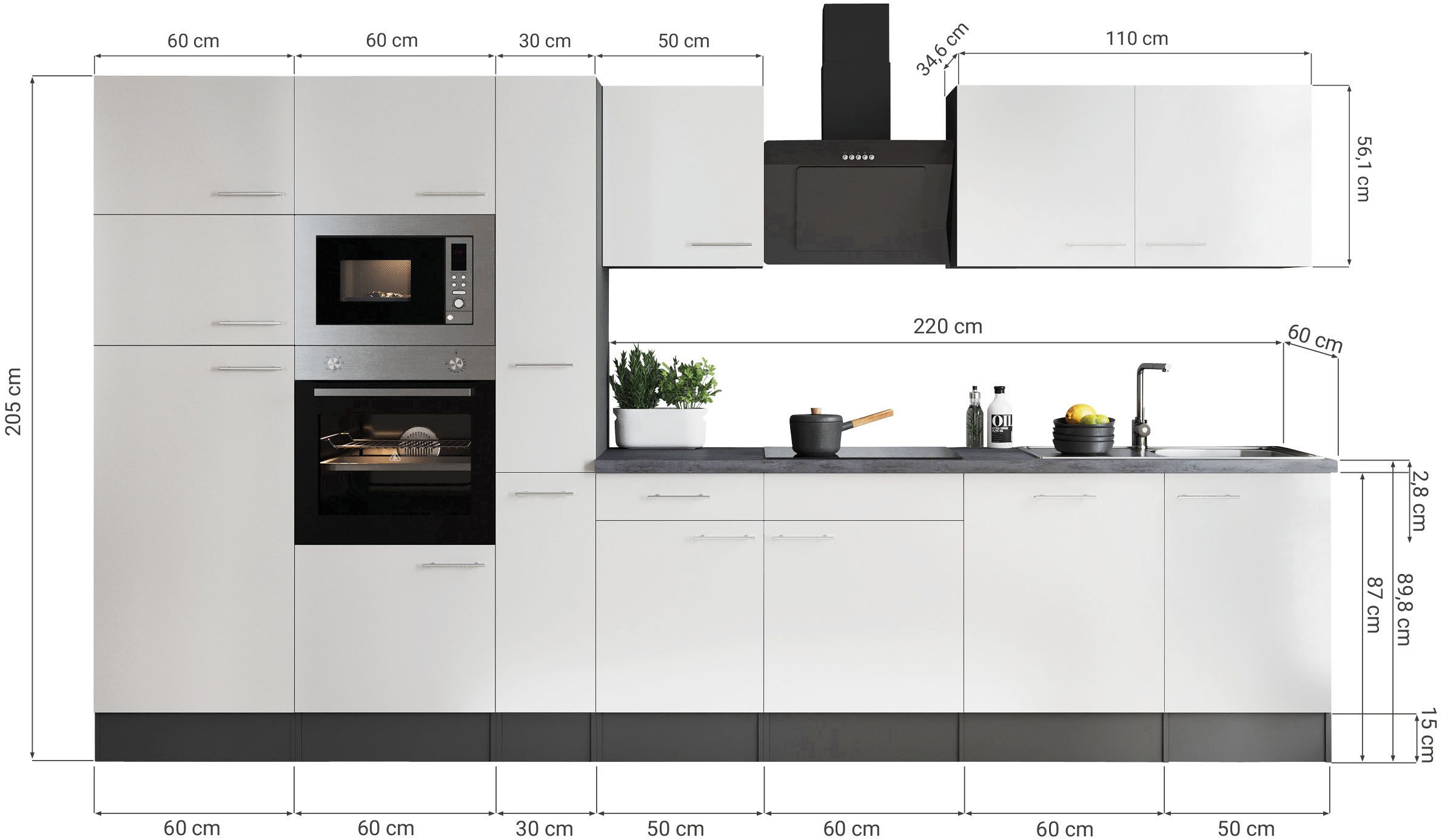 RESPEKTA Küchenzeile Oliver, Breite 370 cm, 90 cm Arbeitshöhe, in exklusiver Konfiguration für OTTO