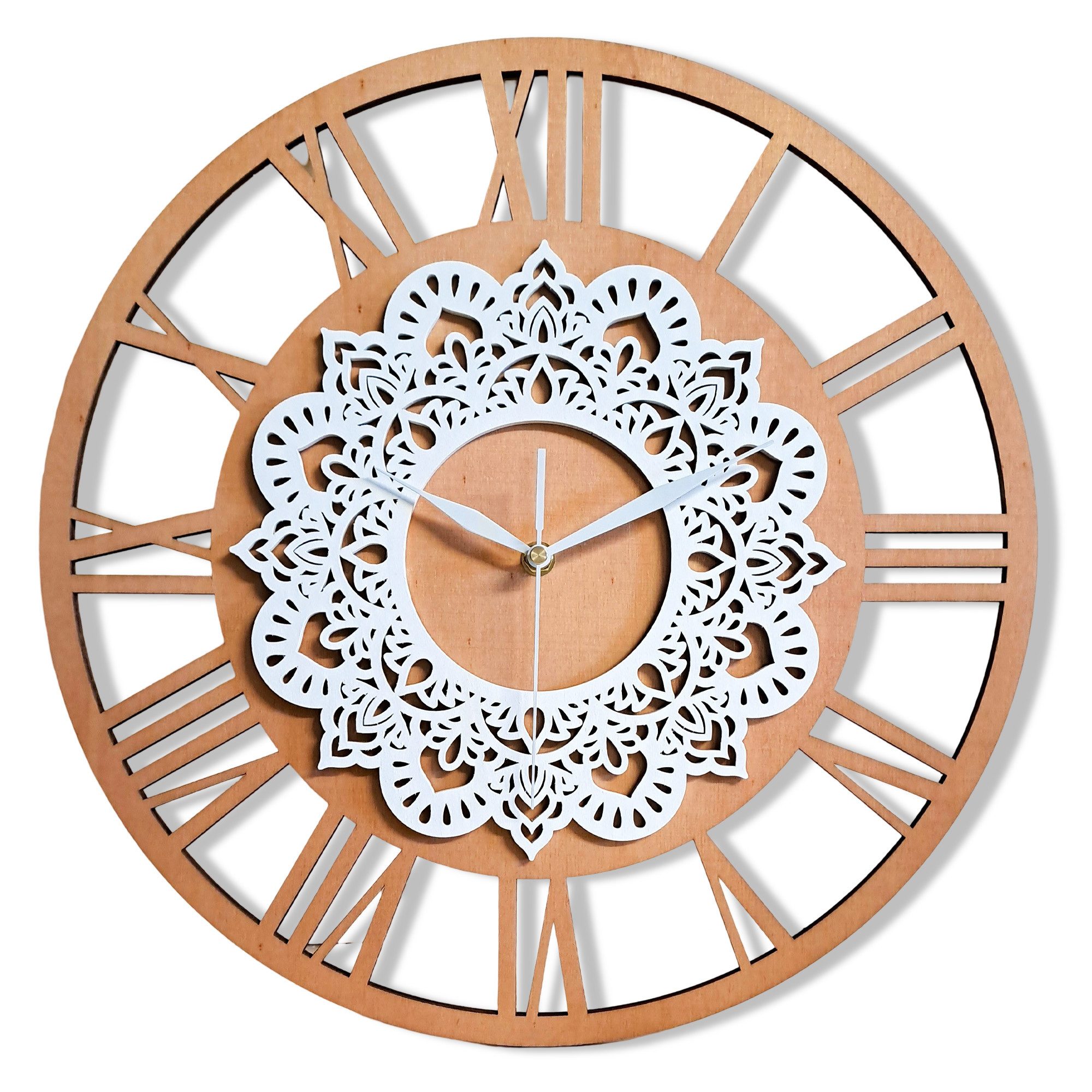 ORNAMENTI Wanduhr Boho, Mandala, Gross, modern, holz, hingucker, Yoga, Blumen (ohne Ticken, Wanddeko, Holzdeko, 3 Größen 40, 50, 60 cm)