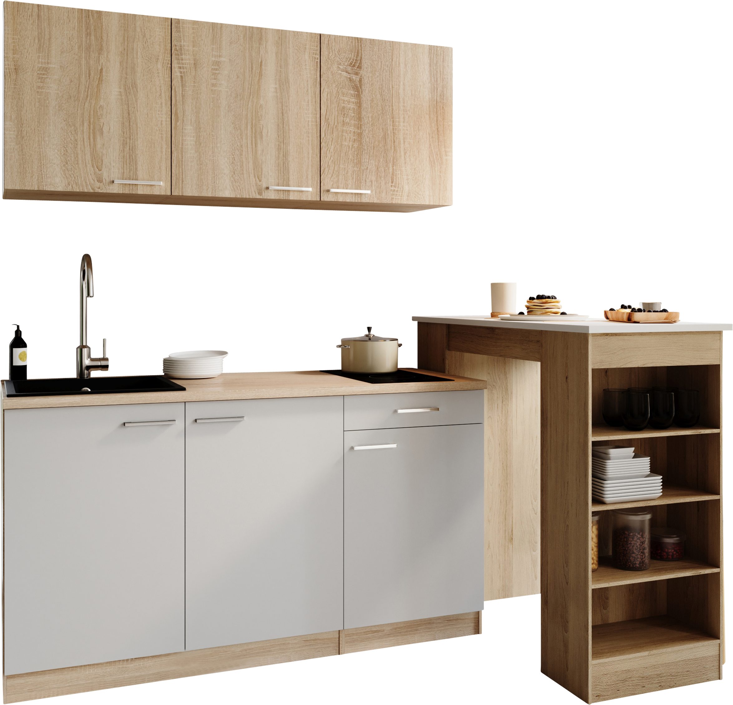 RESPEKTA Pantryküche Ingrid, zerlegt, wahlweise mit Mikrowelle, Soft-Close-Funktion, Breite 150 cm