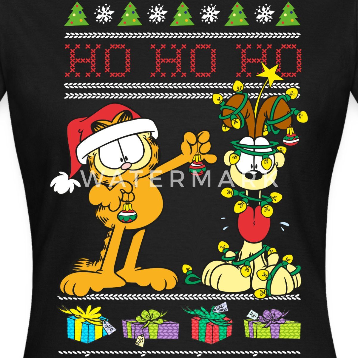 Spreadshirt T-Shirt Garfield Und Odie Hohoho Ugly Christmas Weihnachten Fra günstig online kaufen