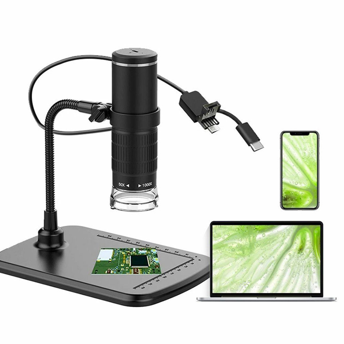 yozhiqu Digitales Mikroskopvergrößerer, drahtlos mit WiFi, 50x-1000x USB-Mikroskop (flexibler Ständer - digitales Mikroskop für vielseitige Anwendungen)