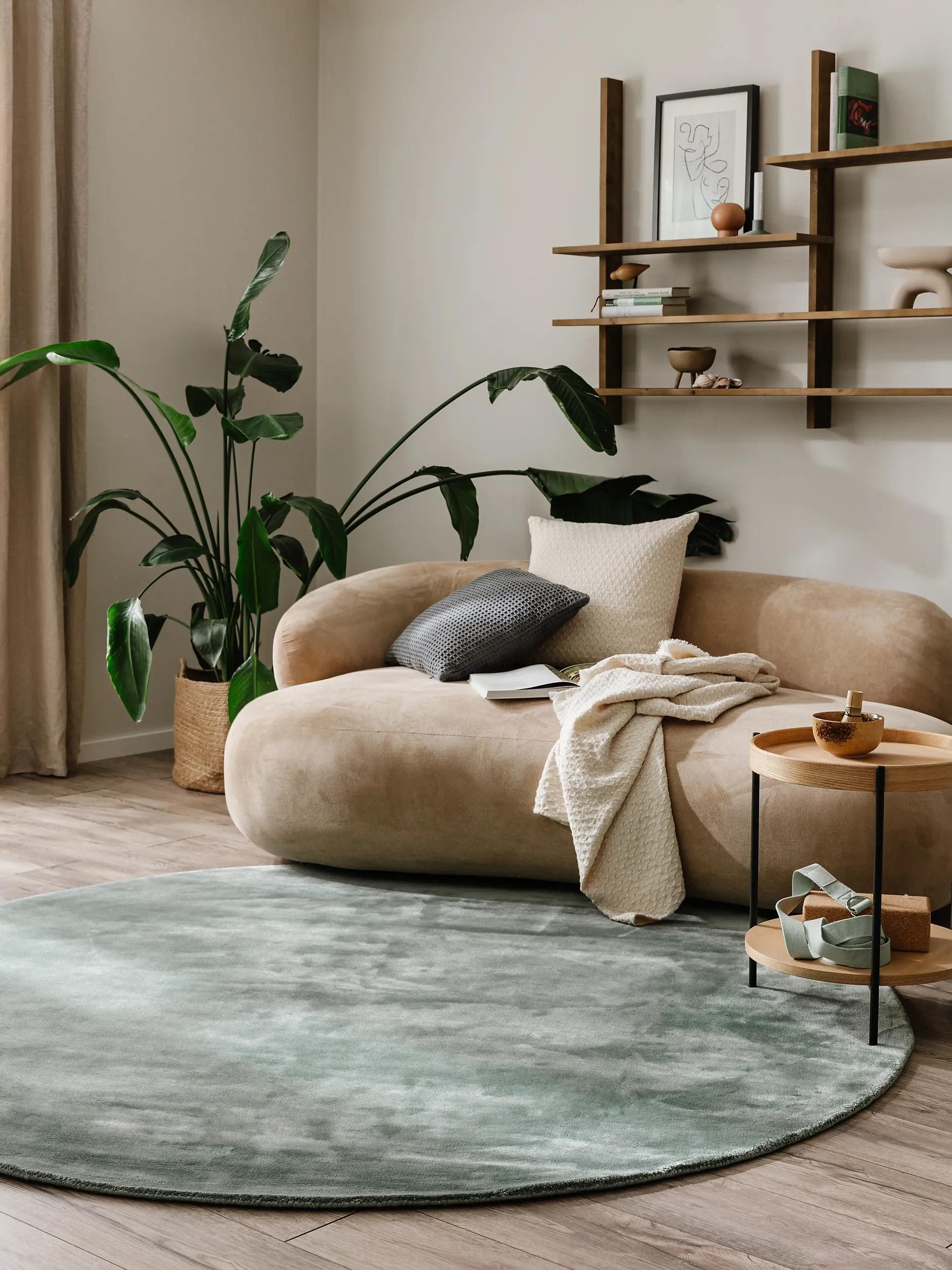 benuta Teppich Nela, rund, Höhe: 6 mm, Viskoseteppich,Teppich Wohnzimmer, Schlafzimmer, Esszimmer, Flur, Cozy