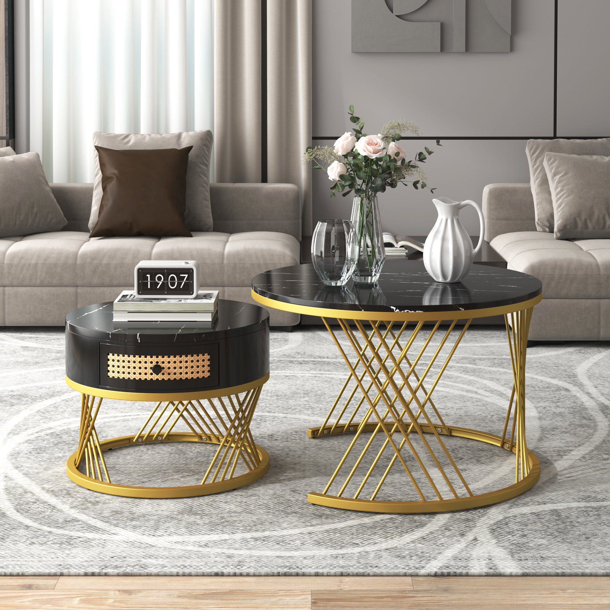 Merax Couchtisch (2er Set), in Marmoroptik günstig online kaufen