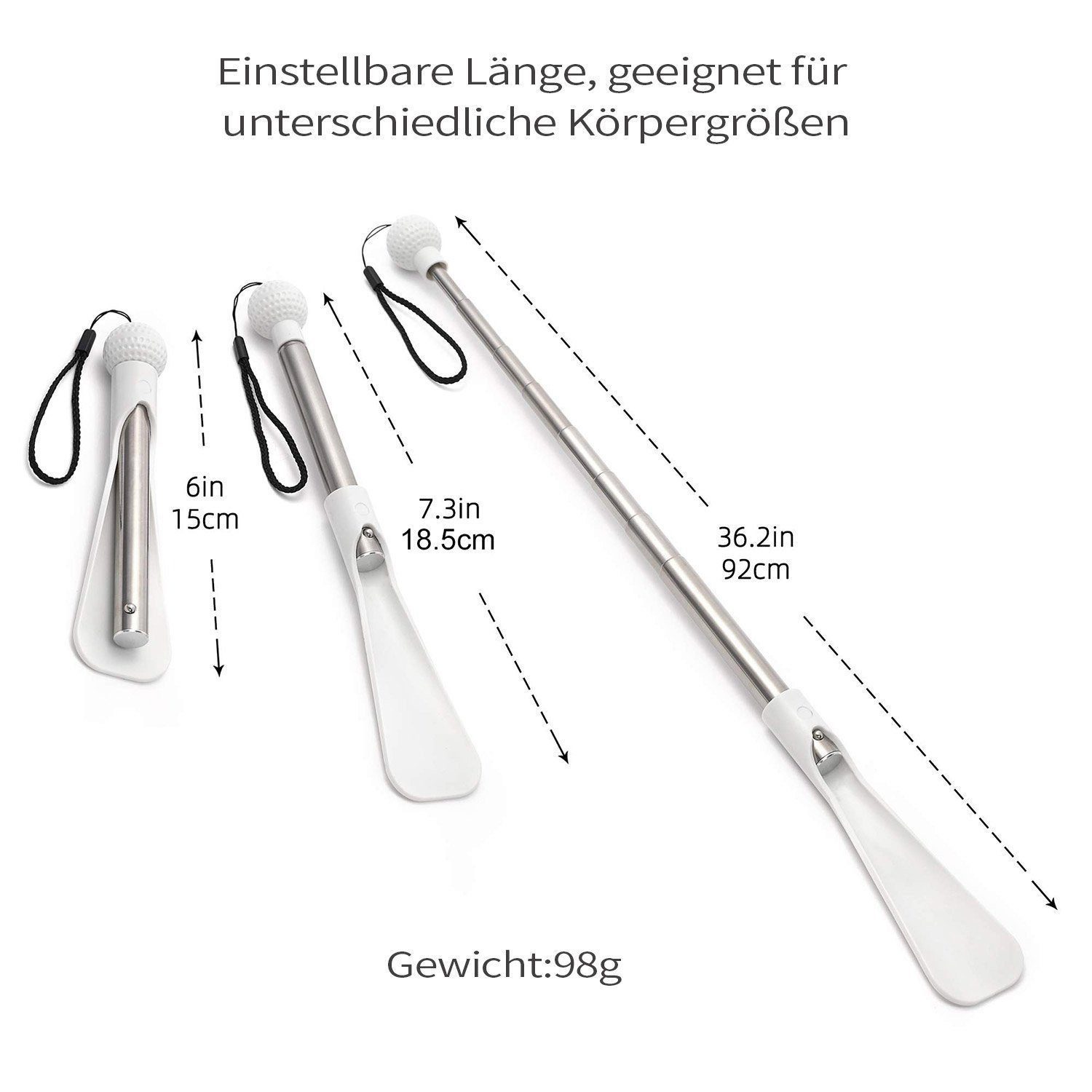 FELIXLEO Schuhlöffel Schuhlöffel Lang Ausziehbarer mit bequemem Kugelgriff (6-tlg)