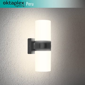 Oktaplex lighting LED Außen-Wandleuchte Peru IP65, Bewegungsmelder, LED fest integriert, Warmweiß, Wandleuchte LED IP65 Außenbeleuchtung 1900 Lumen anthrazit