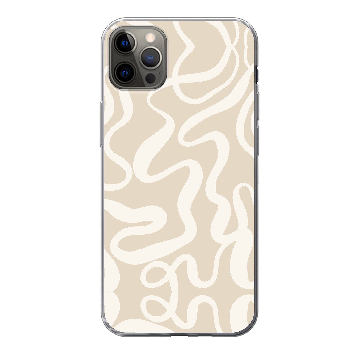 MuchoWow Handyhülle für Apple iPhone 13 Pro Max Linien - Abstrakt - Beige - Weiß - Minimal, Smartphone-Bumper, Print, Handy Schutzhülle Dünn