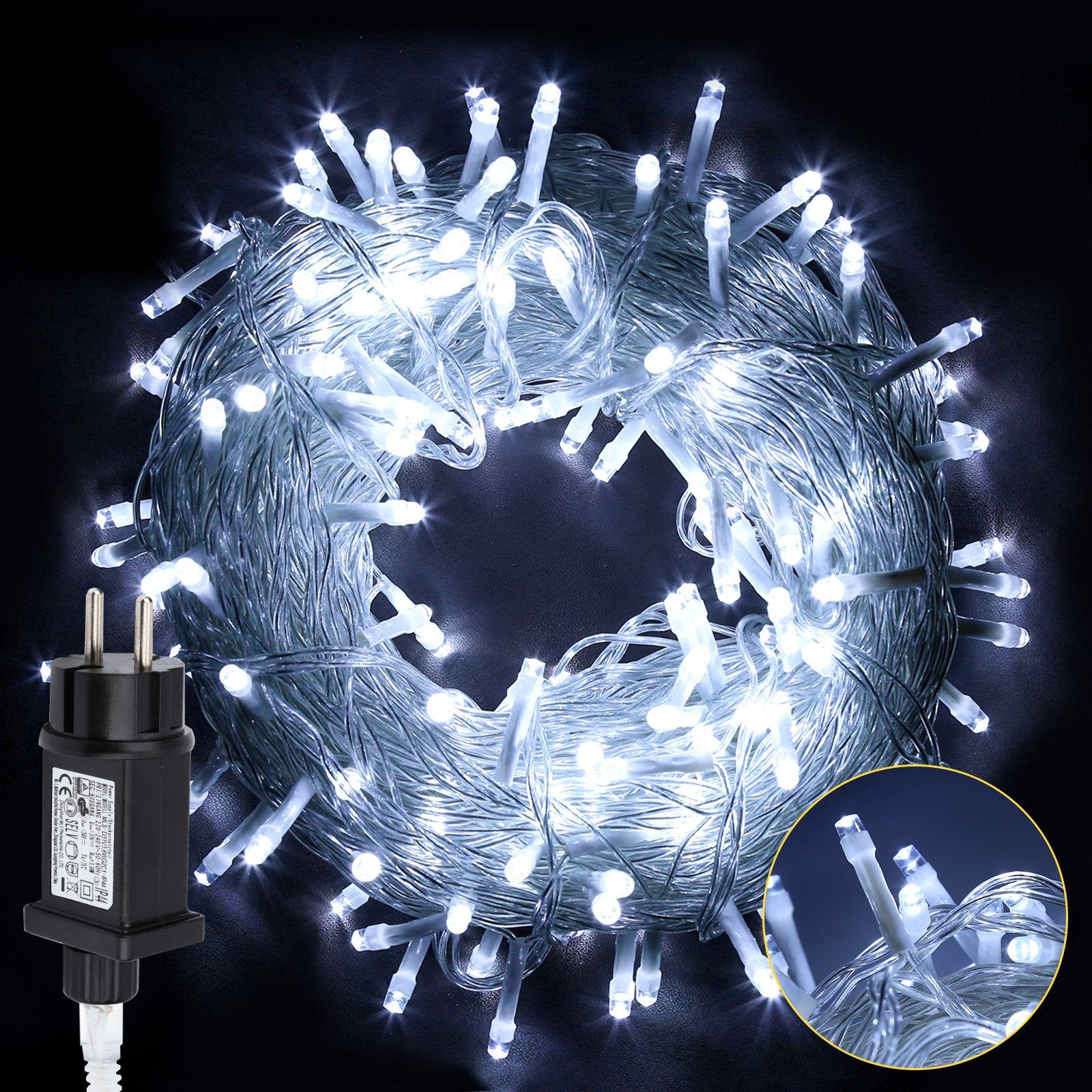 Gimisgu LED-Lichterkette 10-200M LED Lichterkette Weihnachtsdeko Lichtervorhang Außen Innen, Wasserdicht Kaltweiß