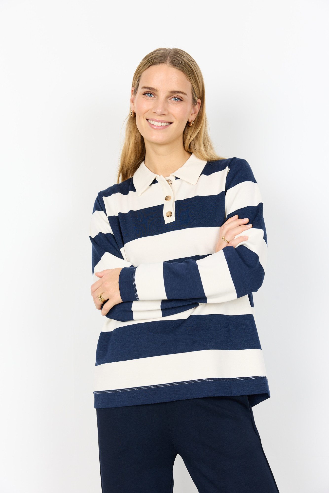 soyaconcept Langarm-Poloshirt SC-BARNI 48 aus Viskosemischung mit Modal, Polyester und Elasthan, Regular Fit