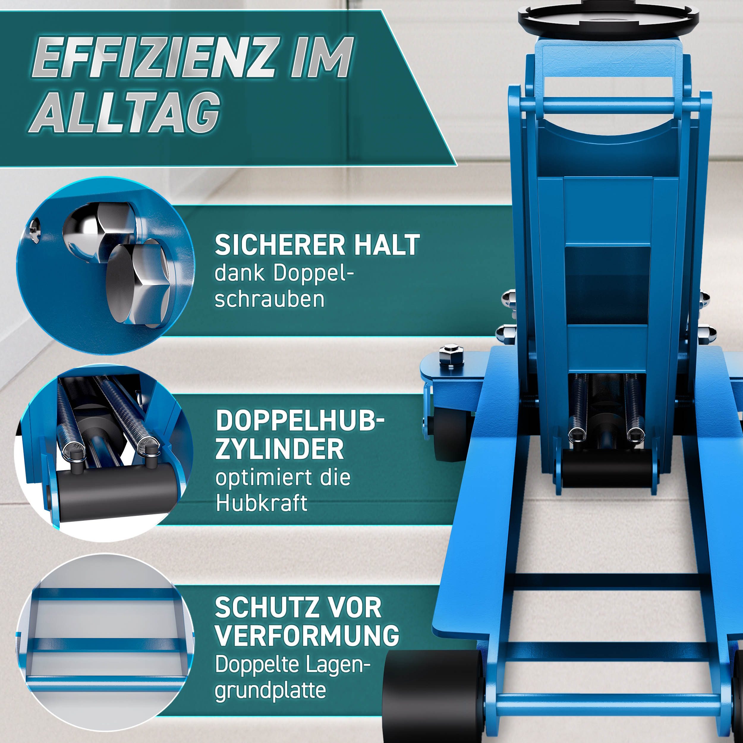 TRESKO Rangierwagenheber TRESKO Wagenheber hydraulisch 3T Rangierwagenheber 75-510mm Autoheber, Hydraulik KFZ flach Doppelkolben für tiefergelegte Autos & 360°  – Bild 5 von 5