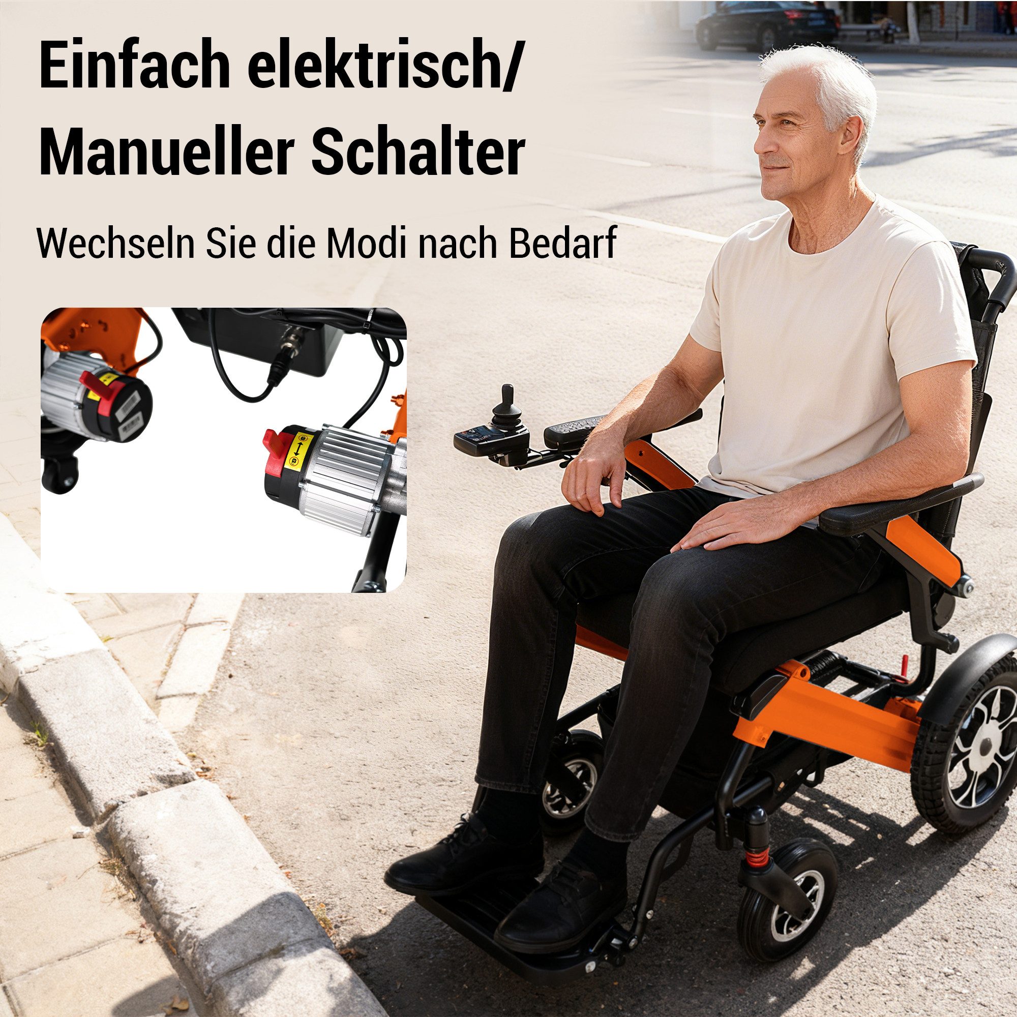 Vankel Elektrorollstuhl klappbar leicht elektr. Rollstuhl 500W, max.25 km max.150 kg, mit 12° Steigfähigkeit, austauschbarem Akku & 360°-Joystick