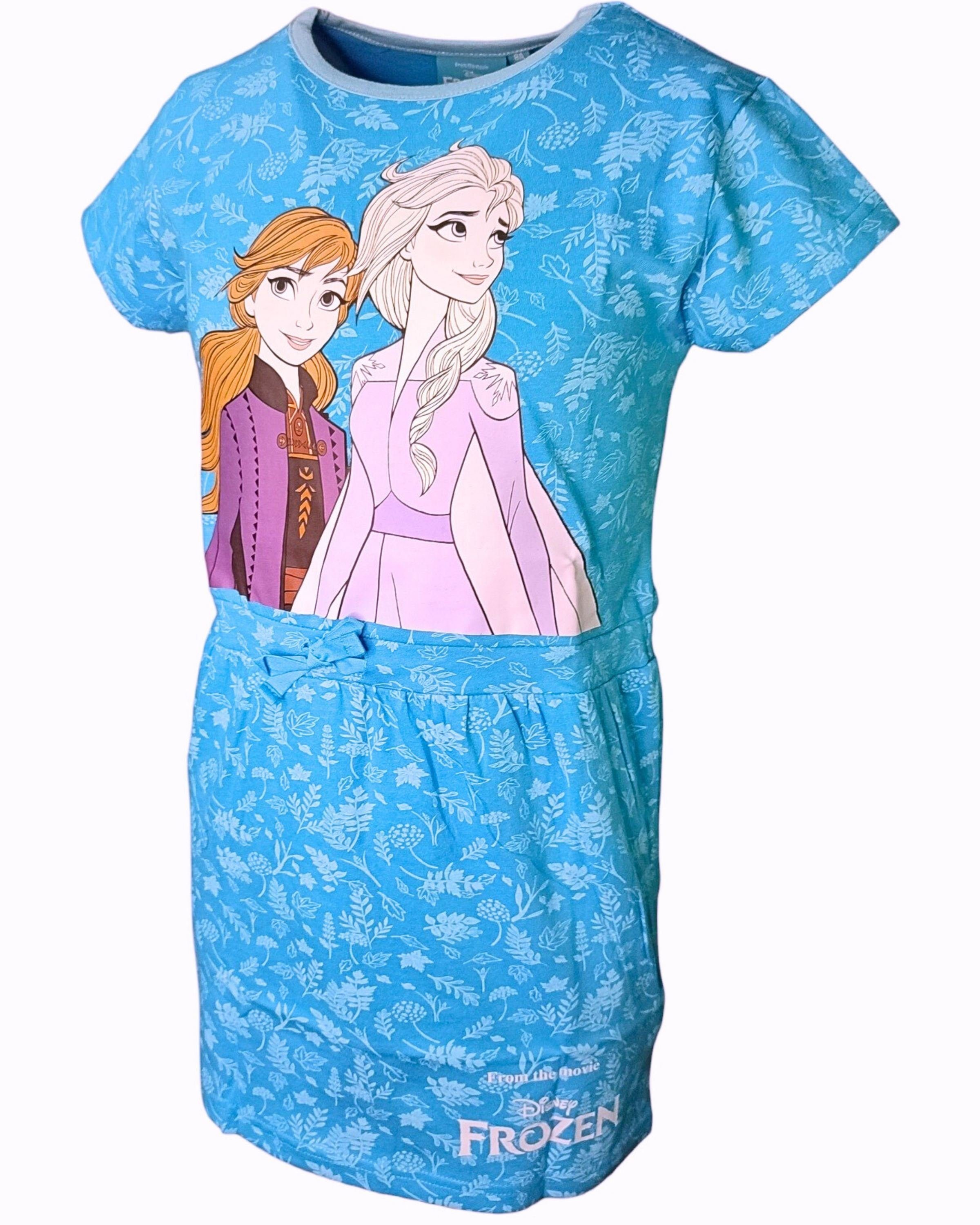 Jerseykleid 98-128 Disney Gr. Sommerkleid Mädchen cm Frozen Elsa & Anna für Hellblau
