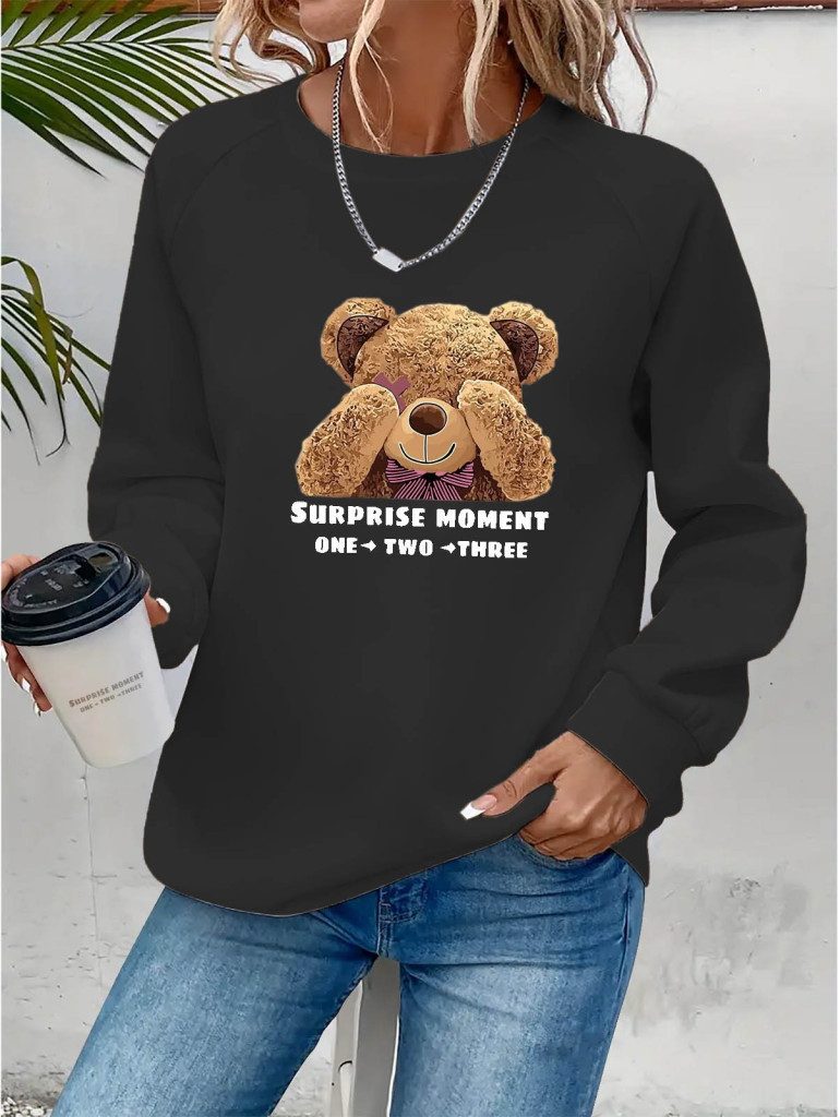 Blusentop Damen Langarm Bärenmuster Viskose Doppelfaden Bluse