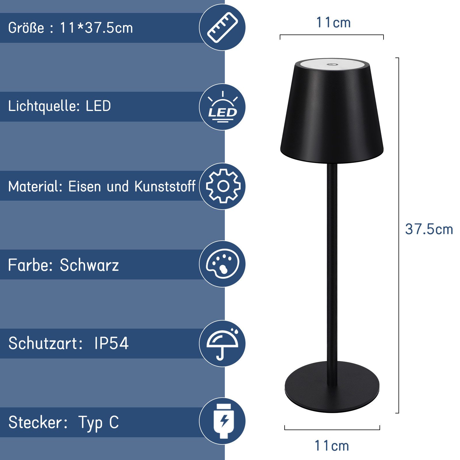 ZMH Tischleuchte LED 2er-Set Kabellos Touch Dimmbar USB-C Nachttisch Büro Schlafzimmer, LED fest integriert, 3000-6500K, 2W,Warmweiß-Neutralweiß-Kaltweiß,Akku 2 – Bild 3 von 5