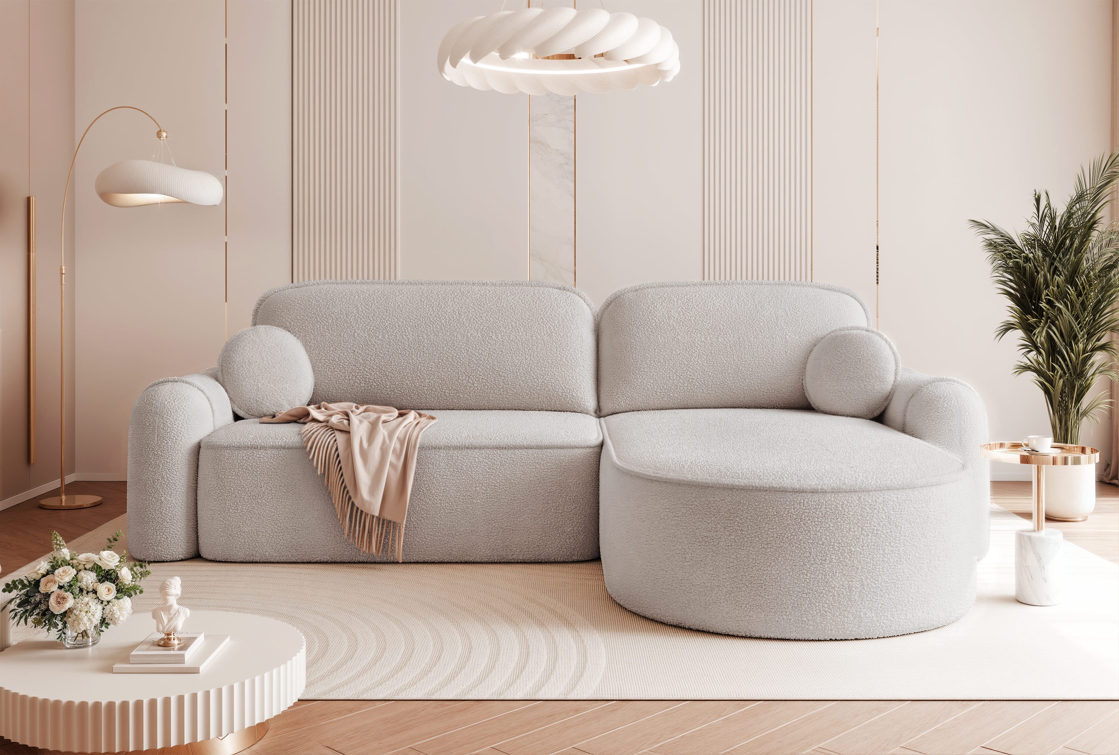 yourhouse24 Ecksofa SIGMA (280 cm) in Bouclé mit Schlaffunktion & Bettkasten