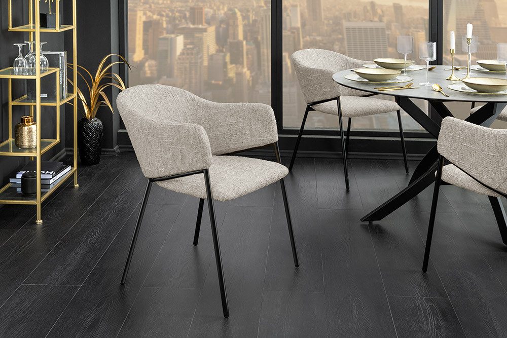 riess-ambiente Esszimmerstuhl NOBLESSE beige/schwarz - Chenille, Metallgestell, Retro, Armlehnen (Einzelartikel, 1 St), halbrunder Stuhl - ideal für Küche, Ess-, Arbeits-. Wohnzimmer & Büro