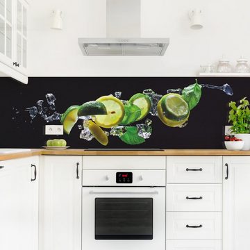 Bilderdepot24 Küchenrückwand schwarz dekor Obst Wandpaneel Küche Mojito Zutaten Wandverkleidung, (1-tlg., Nischenrückwand - für Fliesenspiegel ohne Bohren - matt), Spritzschutz Rückwand Küche Herd - Folie selbstklebend versch. Größen
