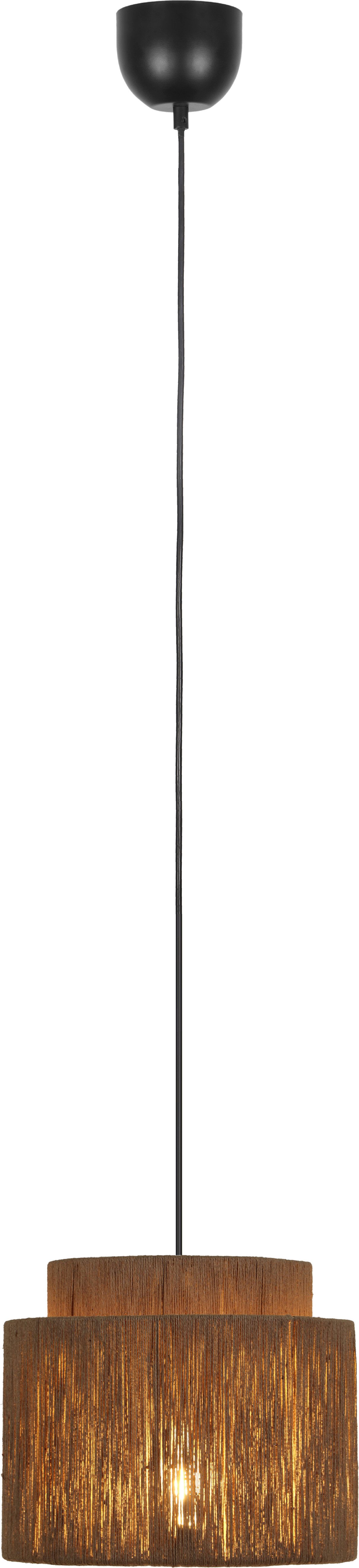 TRIO Leuchten Pendelleuchte SMILLA, runde Hängelampe mit Jute Lampenschirm Ø 31 cm Höhe 150cm, Leuchtmittel wechselbar, warmweiß - kaltweiß, exkl 1x E27 max 10W, Hängeleuchte Küche Schlafzimmer Esszimmer