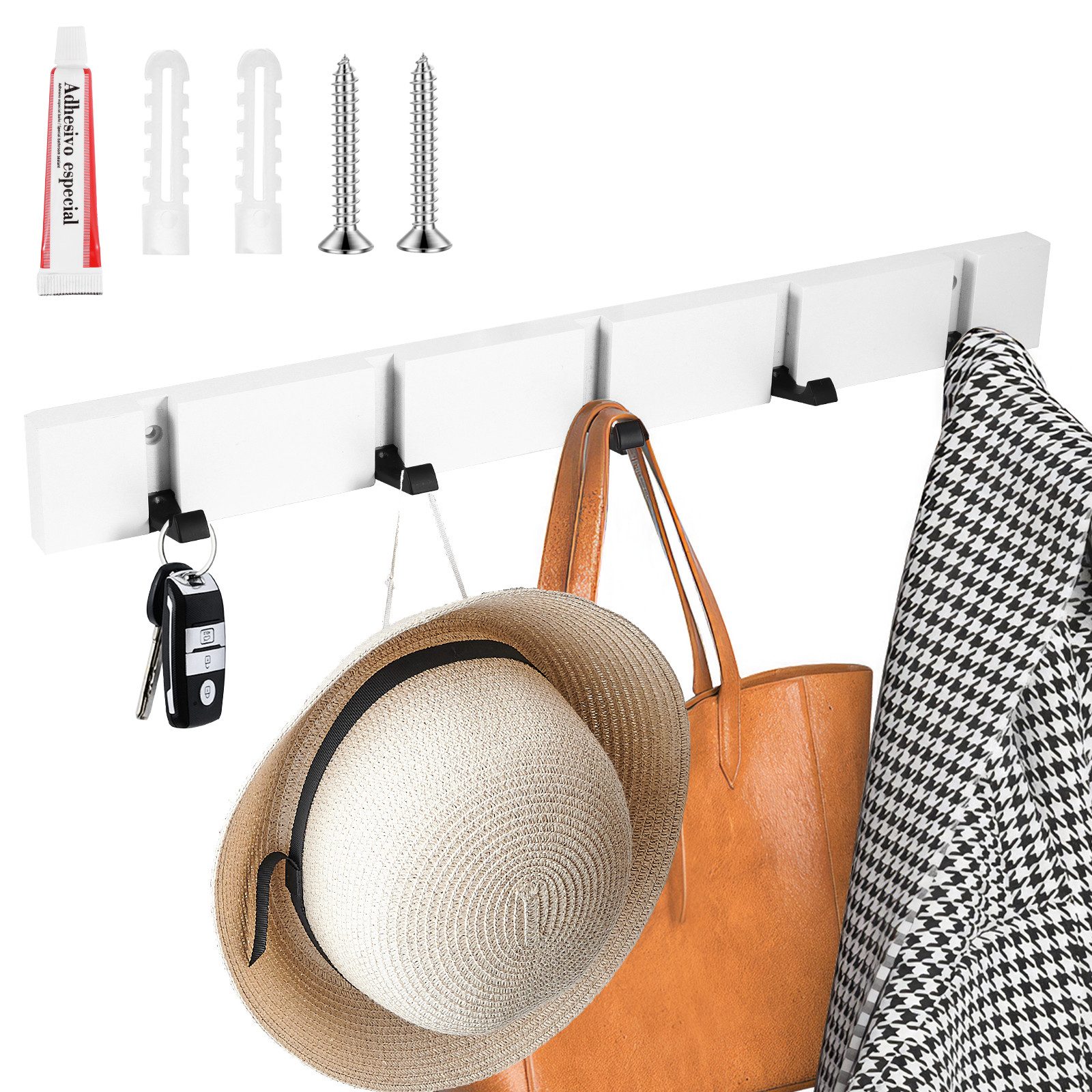 BlingBin Garderobenhaken Selbstklebend mit 5 Klappbaren Haken (1er Set, 1 St., Robuste Bohrfreie Wandhaken mit Hoher Tragkraft), Geeignet für Mäntel, Hüte, Schals, Handtaschen und Schlüssel