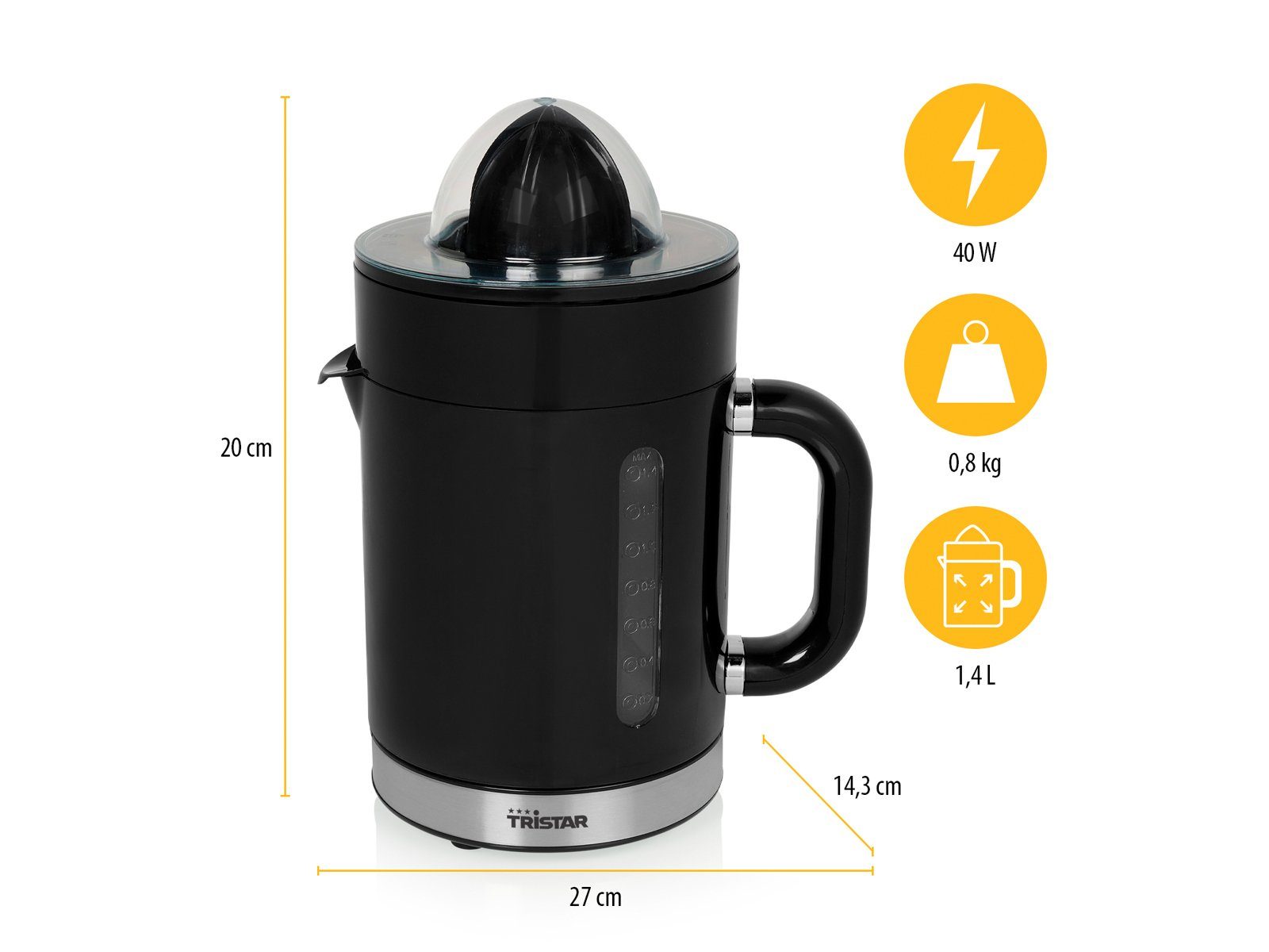 Tristar Zitruspresse, 40 W, großer Zitronen & Orangen Entsafter Saft-Maschine Obst-Presse Juicer