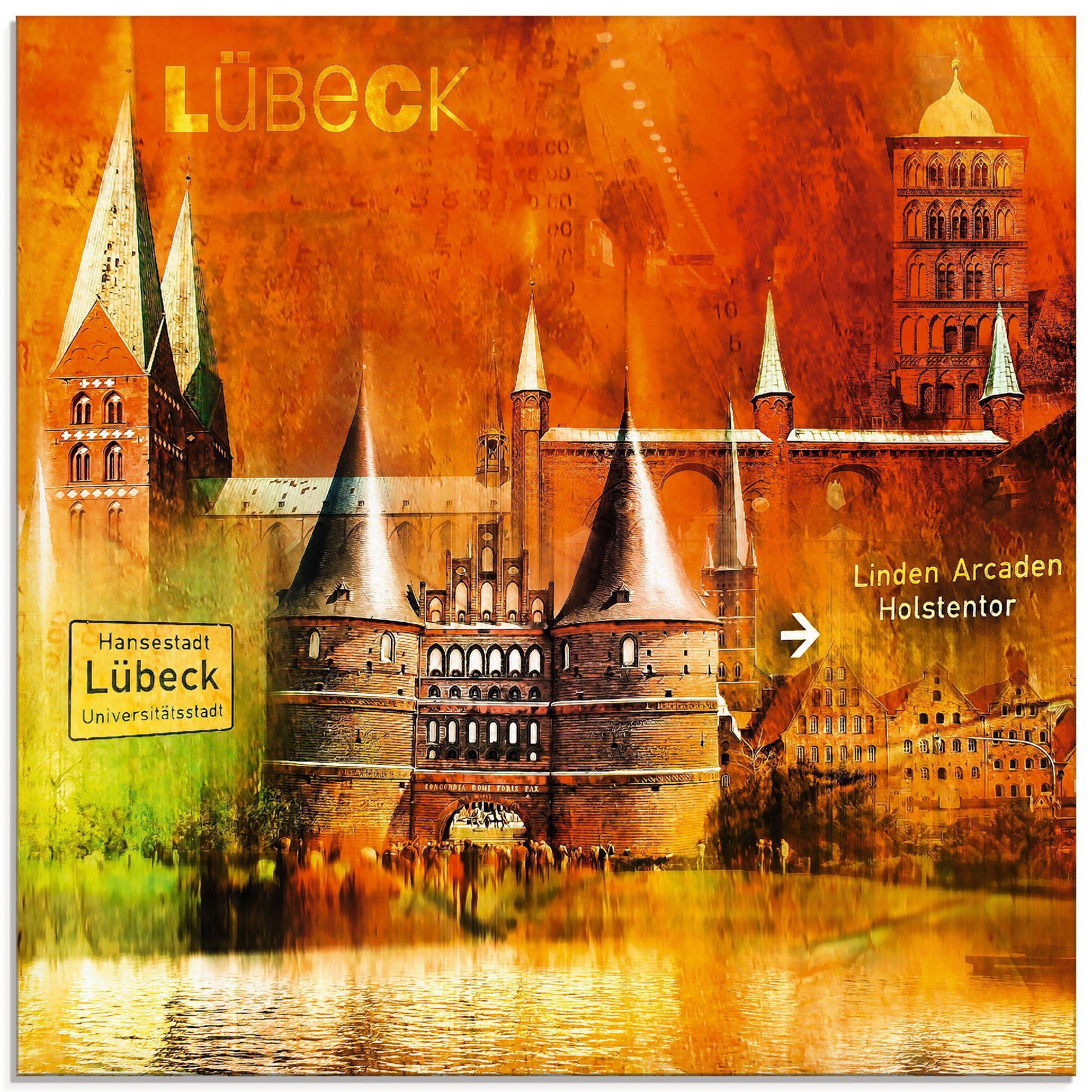 Größen in verschiedenen Lübeck (1 04, St), Collage Artland Hansestadt Glasbild Elemente Architektonische