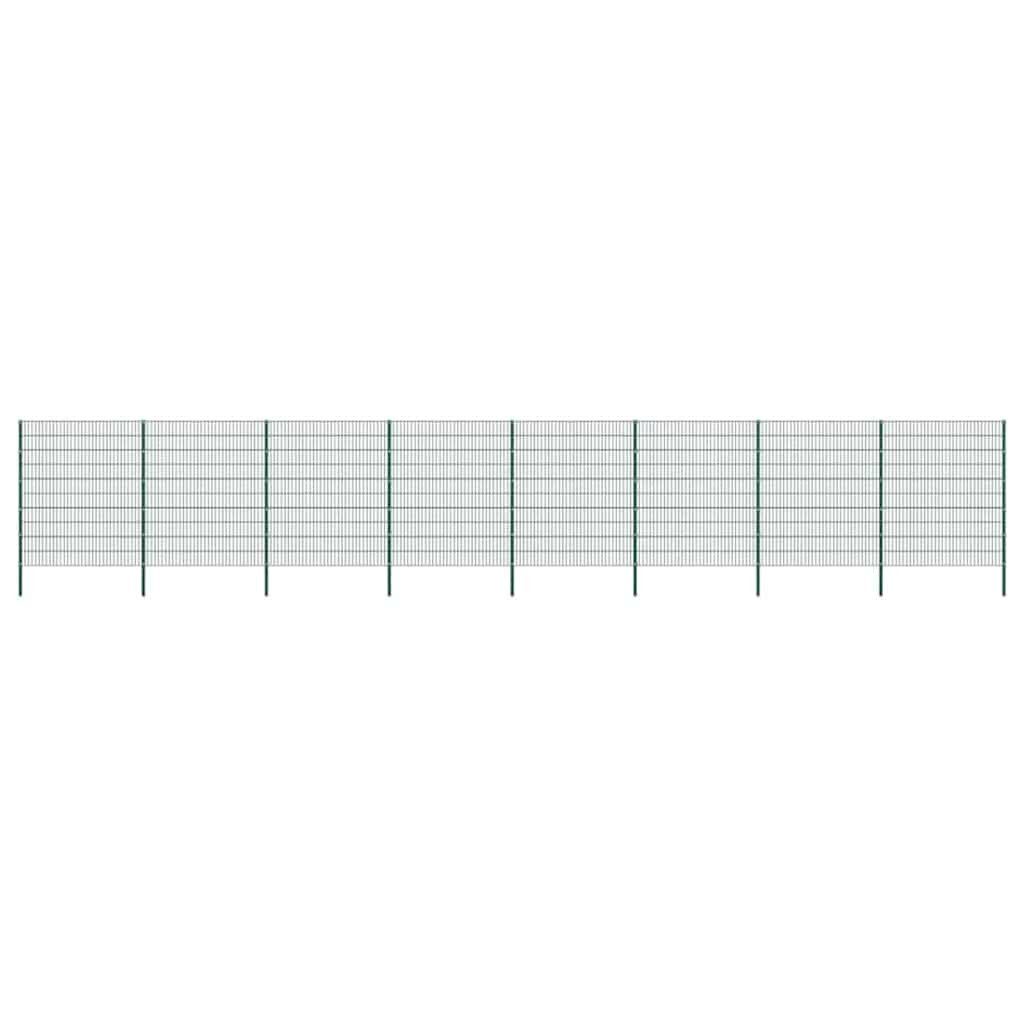 vidaXL Gartenzaun Zaunelement mit Pfosten Eisen 1385 x 200 cm Grün, (1-St)