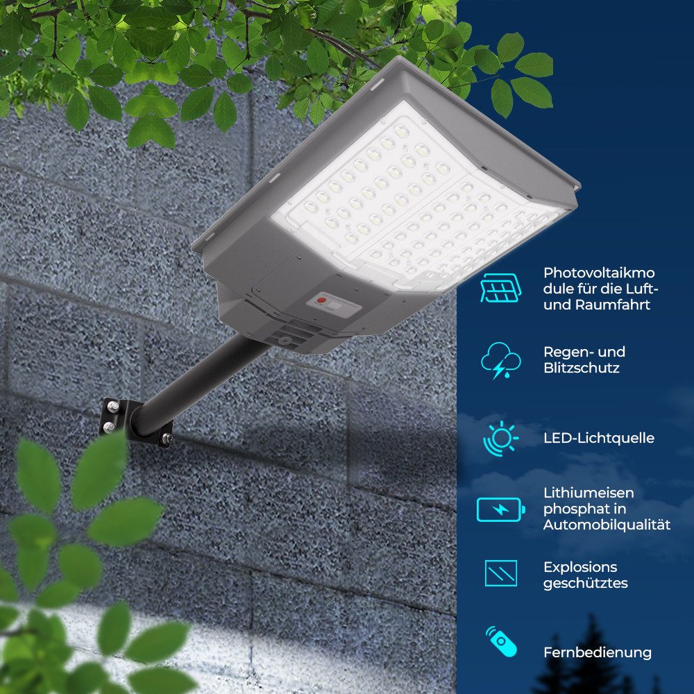 GLIESE LED Solarleuchte LED Straßenlampe mit Daemmerungssensor, mit Fernbedienung, 1000W, LED, Tageslichtweiß, Wasserdicht IP65 für Parkplatz, Garten, Hof, Straße, Rasen